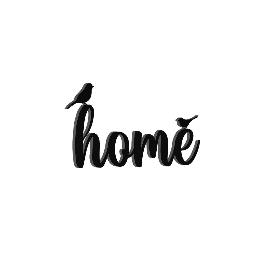 "HOME with birds" Black Engineered Wood Wall Art Cutout, Ready to Hang Home Decor Kafalo