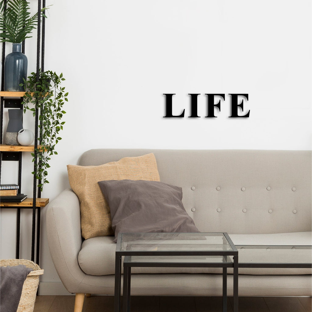 "LIFE" Black Engineered Wood Wall Art Cutout, Ready to Hang Home Decor Kafalo