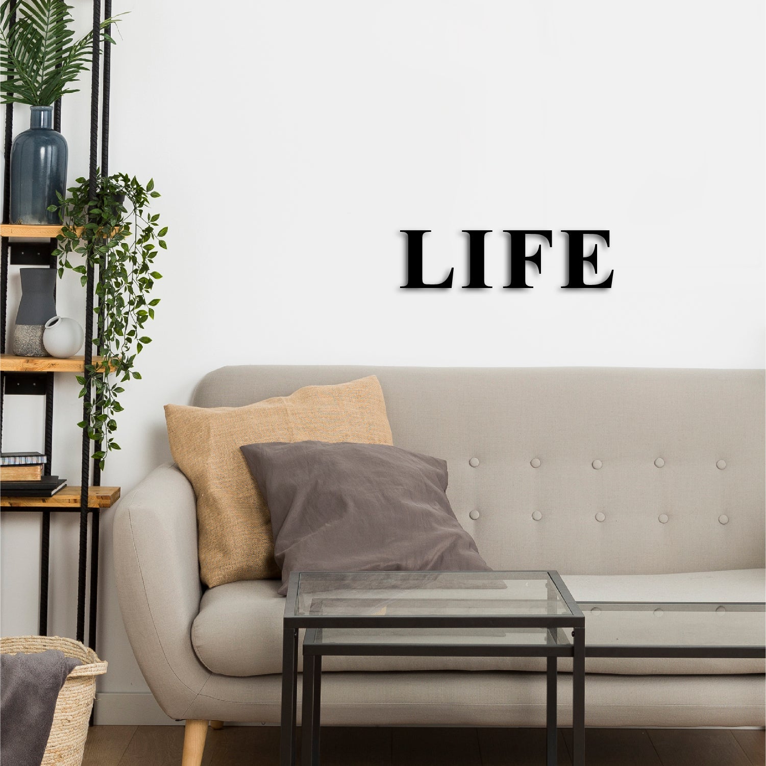 "LIFE" Black Engineered Wood Wall Art Cutout, Ready to Hang Home Decor Kafalo