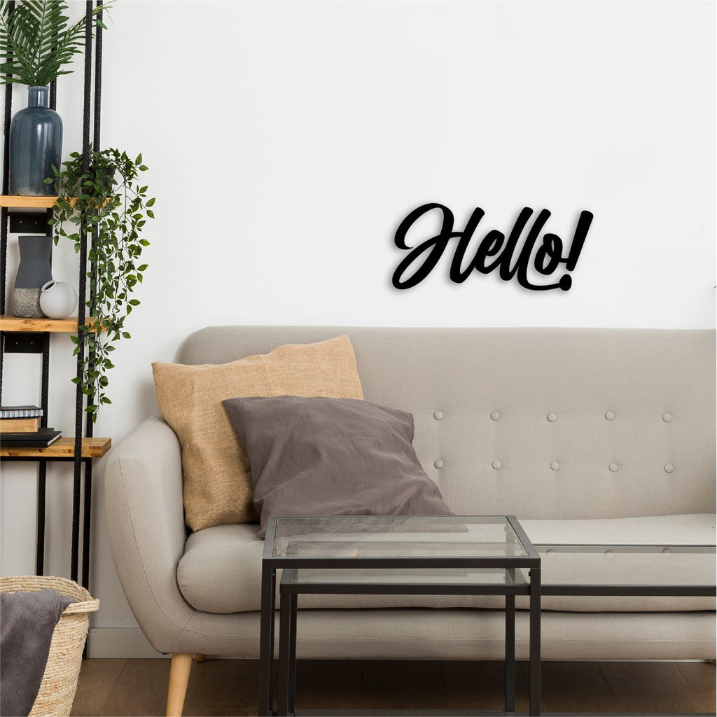"HELLO!" Black Engineered Wood Wall Art Cutout, Ready to Hang Home Decor Kafalo