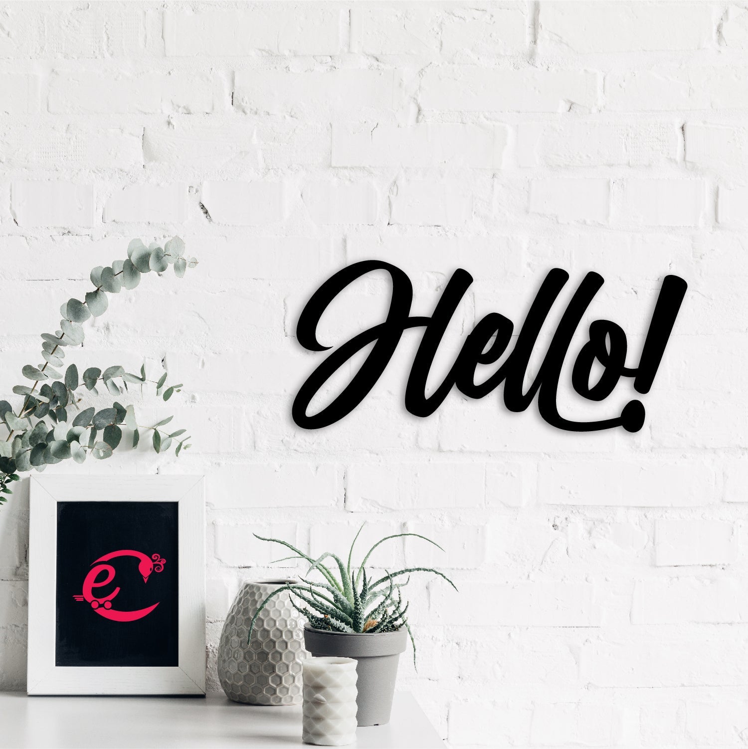 "HELLO!" Black Engineered Wood Wall Art Cutout, Ready to Hang Home Decor Kafalo