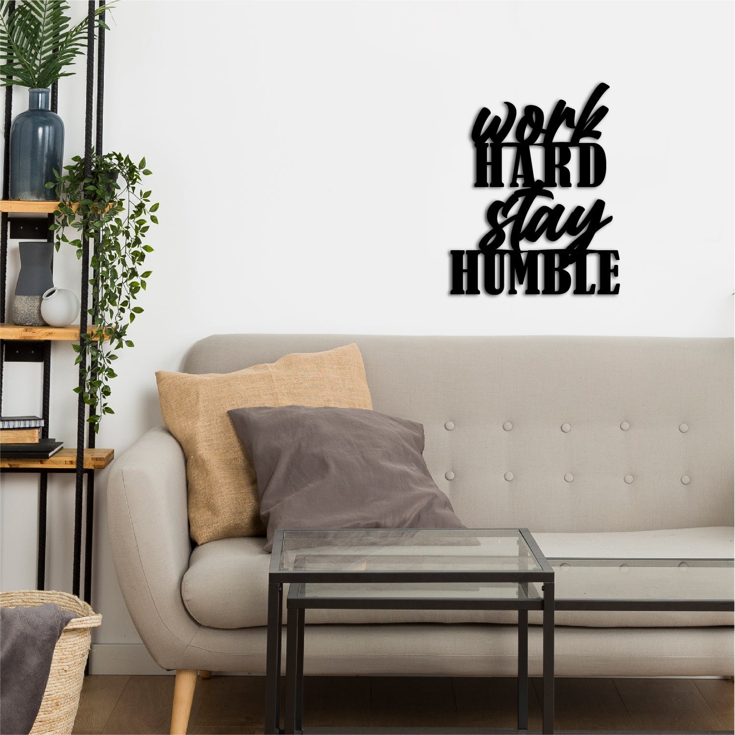 "Work Hard Stay Humble" Black Engineered Wood Wall Art Cutout, Ready to Hang Home Decor Kafalo