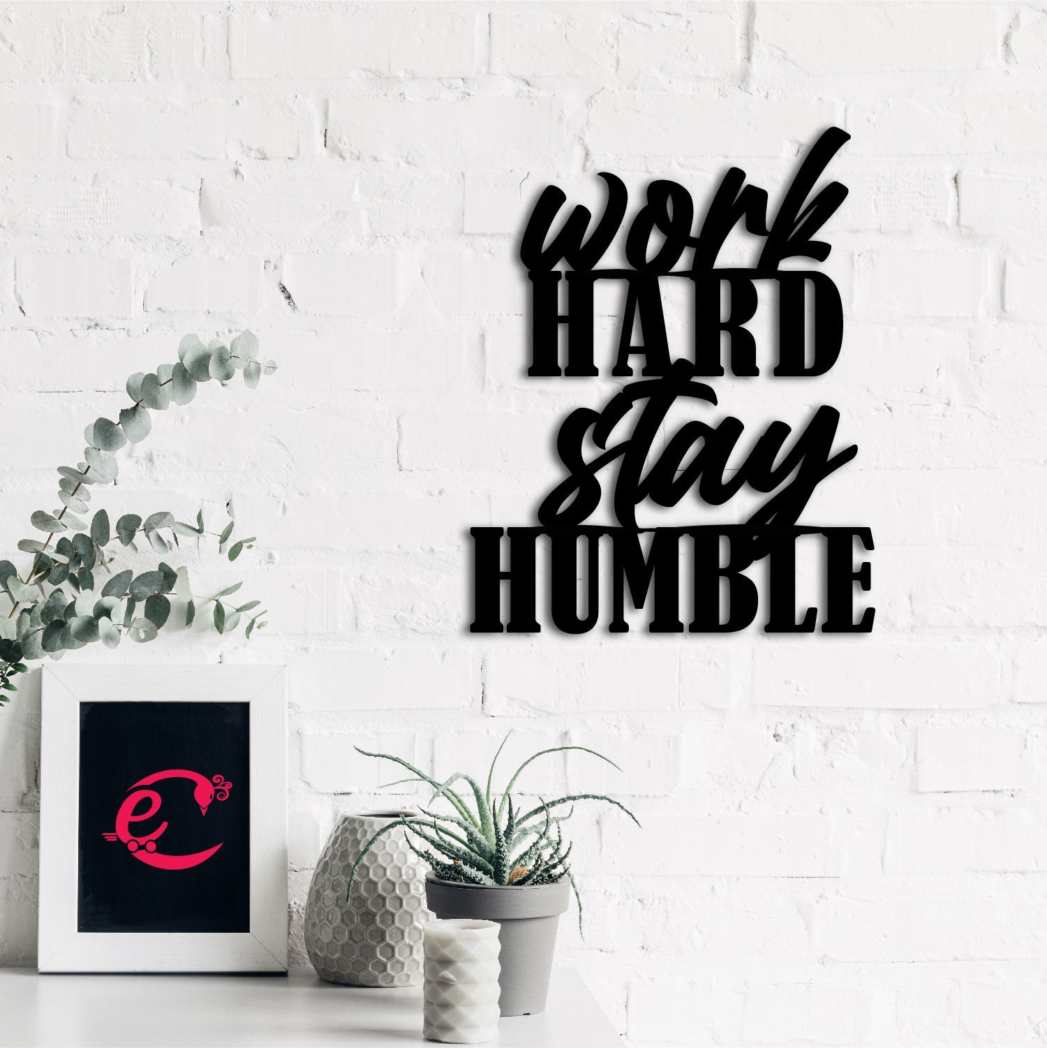 "Work Hard Stay Humble" Black Engineered Wood Wall Art Cutout, Ready to Hang Home Decor Kafalo