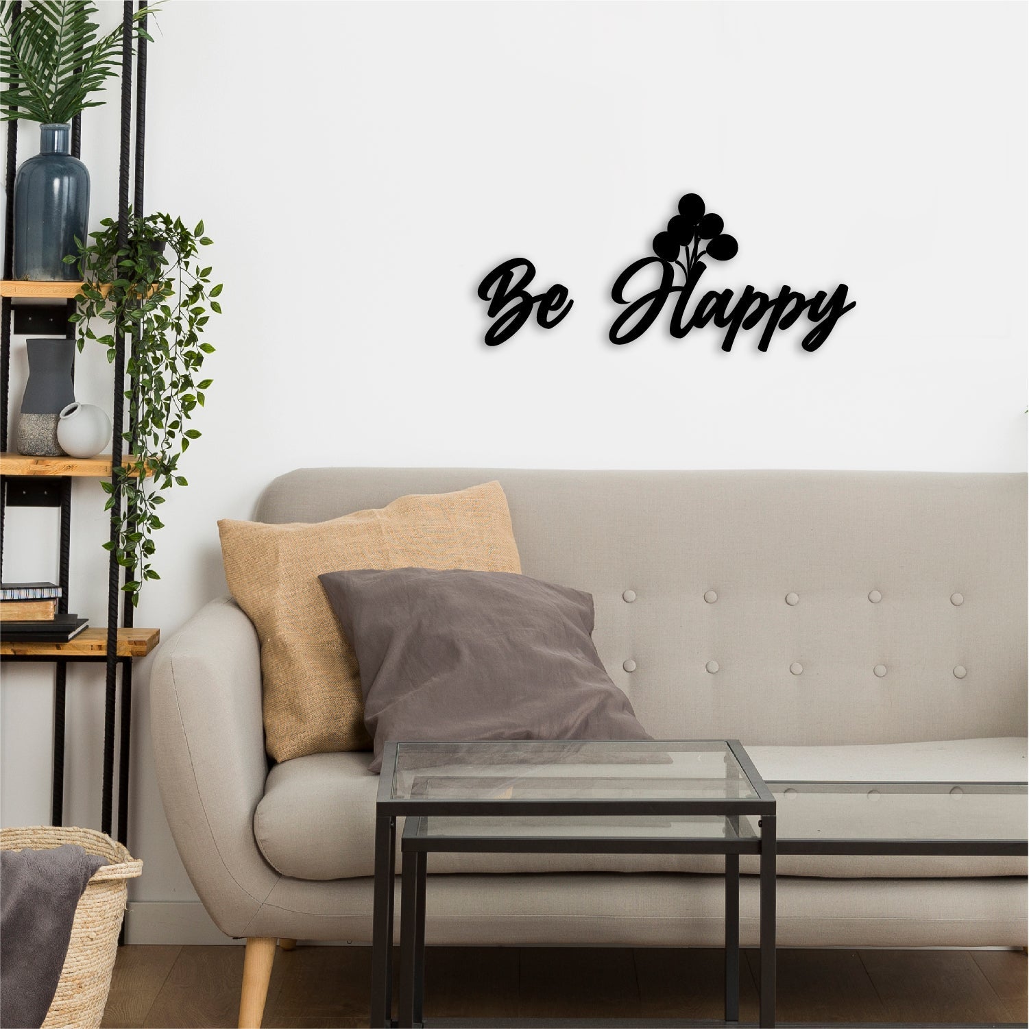 Be Happy With Balloons Black Engineered Wood Wall Art Cutout, Ready To Hang Home Decor Kafalo