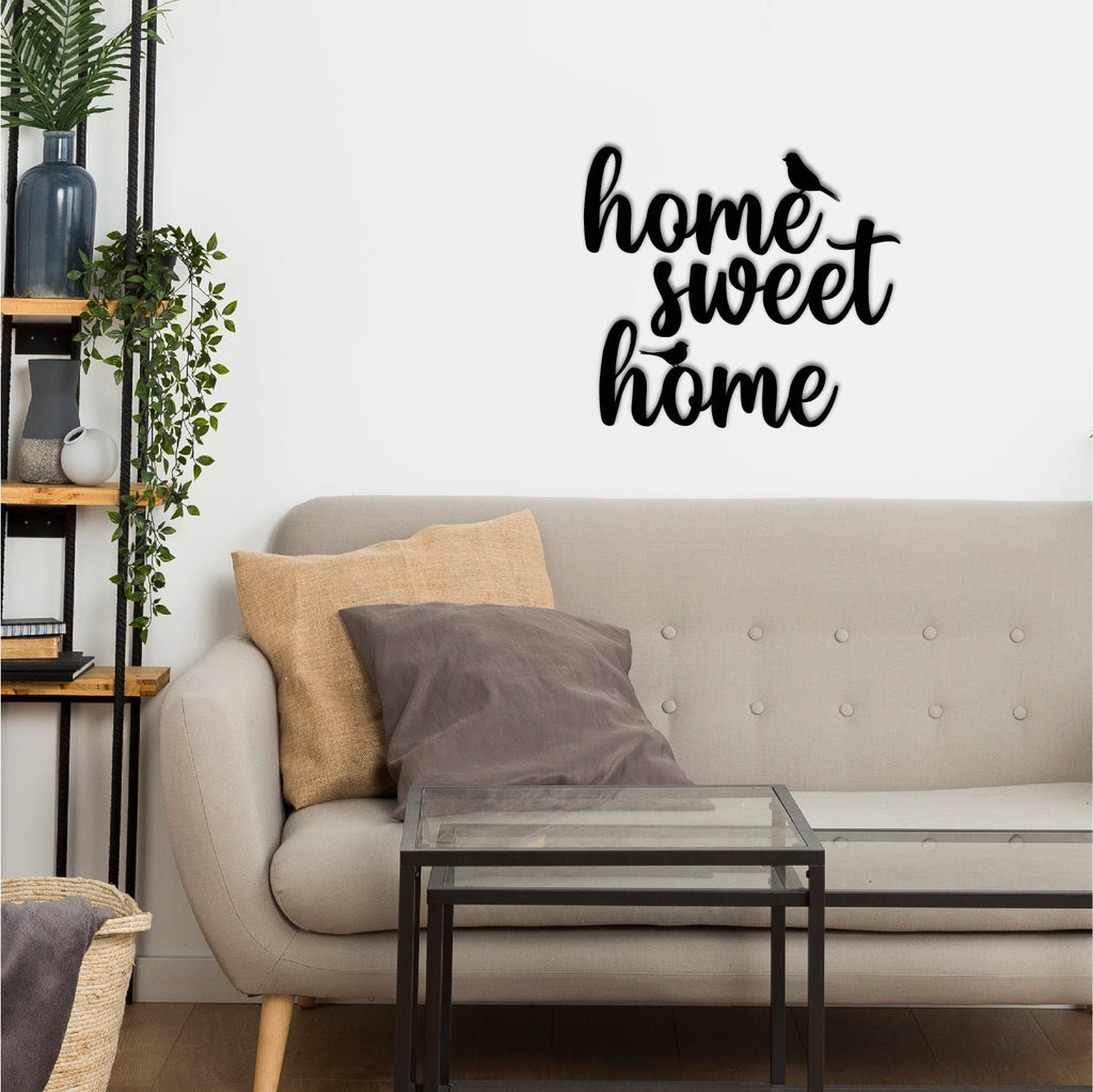 Home Sweet Home With Birds Black Engineered Wood Wall Art Cutout, Ready To Hang Home Decor Kafalo