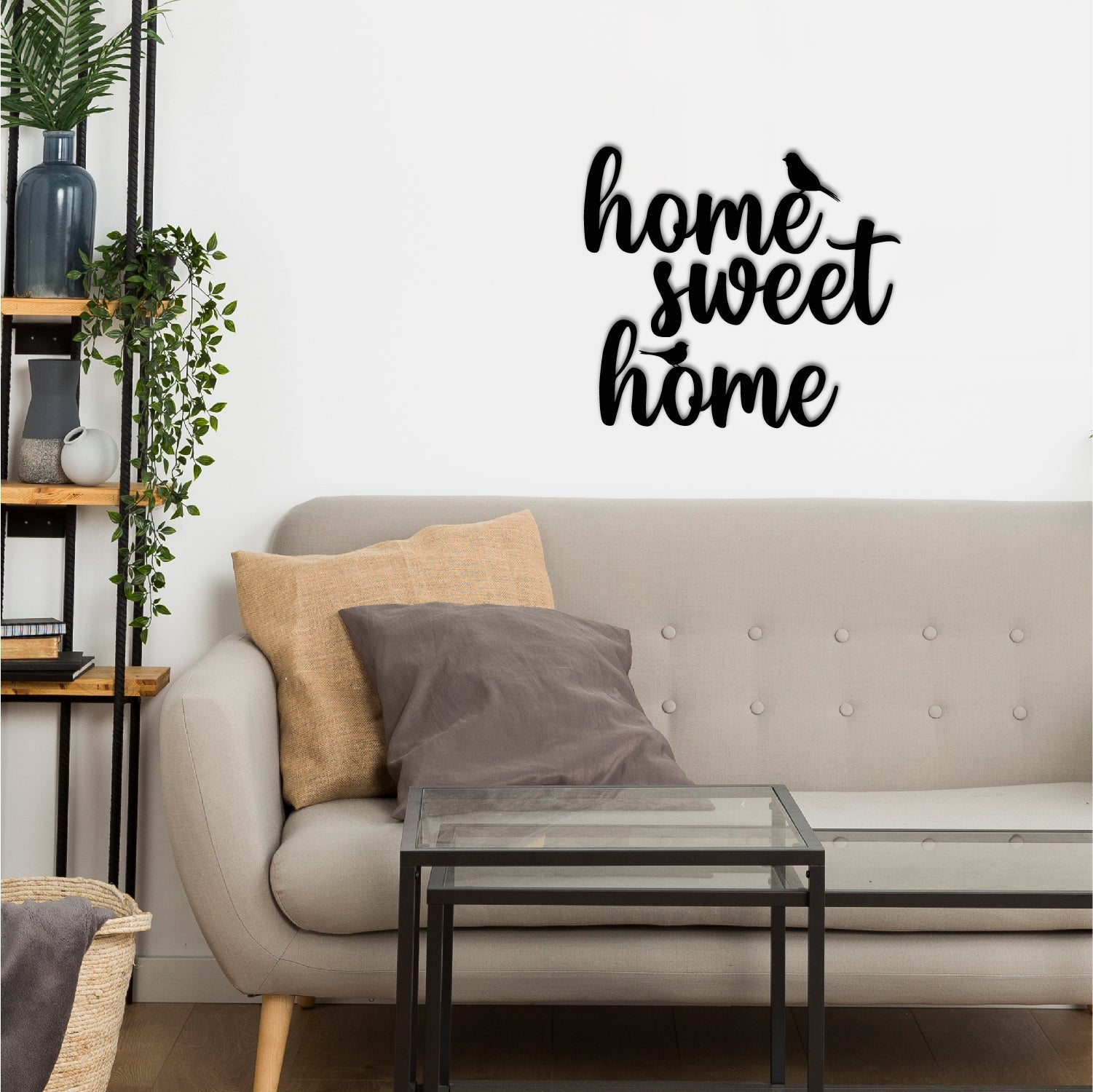 Home Sweet Home With Birds Black Engineered Wood Wall Art Cutout, Ready To Hang Home Decor Kafalo