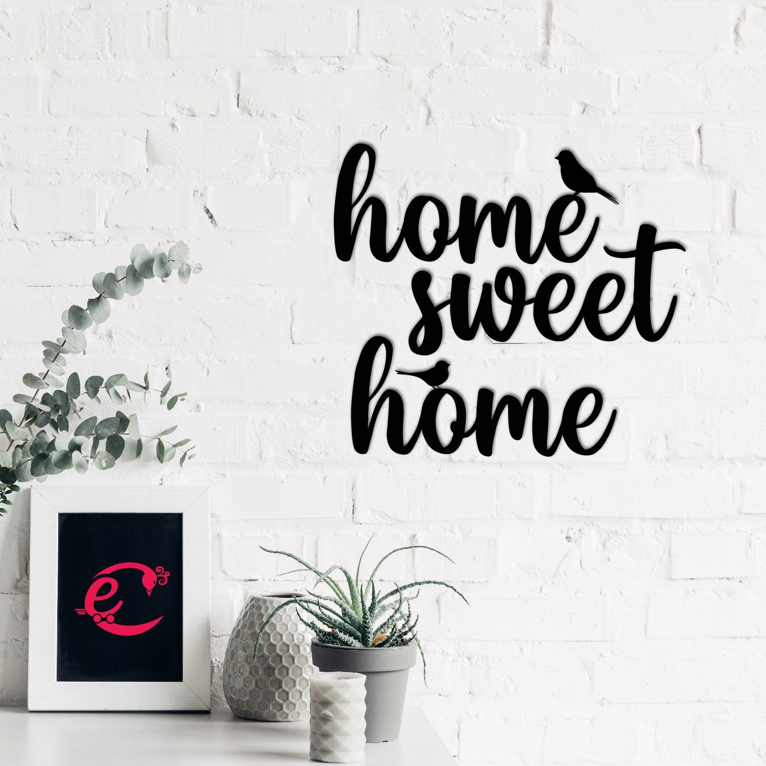 Home Sweet Home With Birds Black Engineered Wood Wall Art Cutout, Ready To Hang Home Decor Kafalo