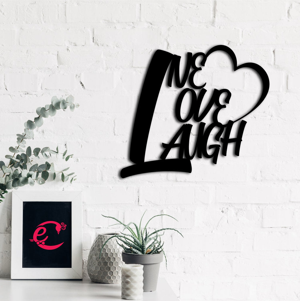 Live Love Laugh With Heart Black Engineered Wood Wall Art Cutout, Ready To Hang Home Decor Kafalo