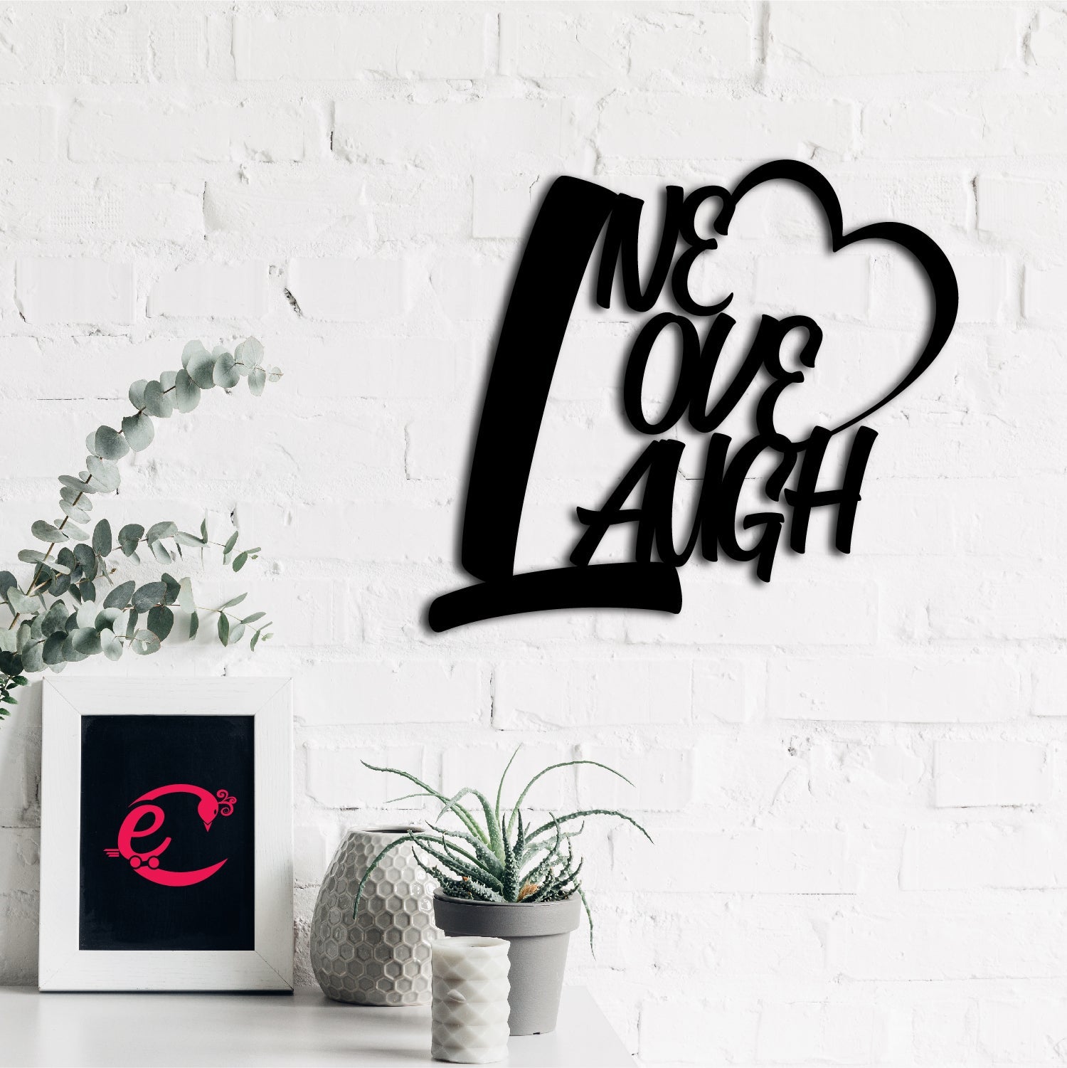 Live Love Laugh With Heart Black Engineered Wood Wall Art Cutout, Ready To Hang Home Decor Kafalo