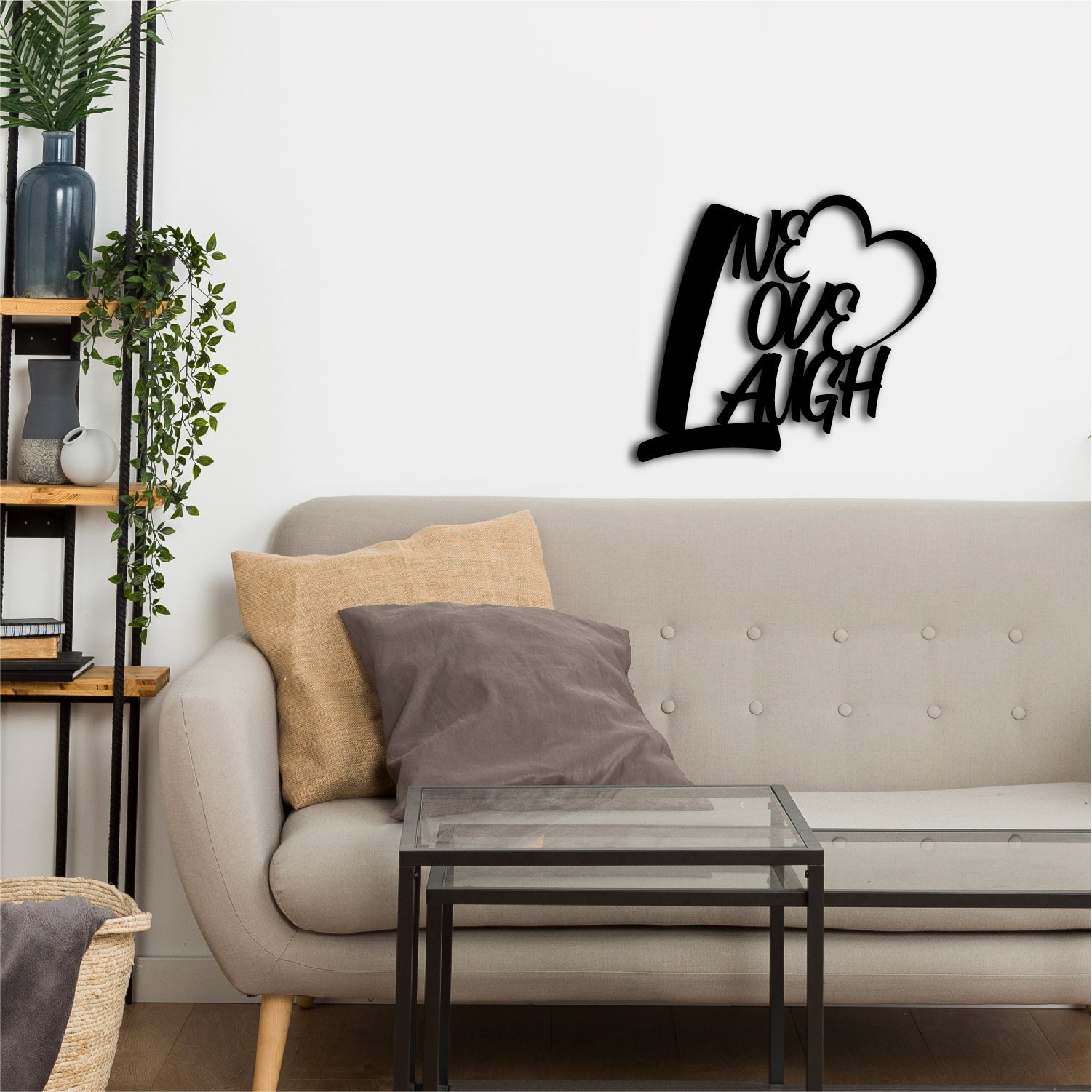 Live Love Laugh With Heart Black Engineered Wood Wall Art Cutout, Ready To Hang Home Decor Kafalo