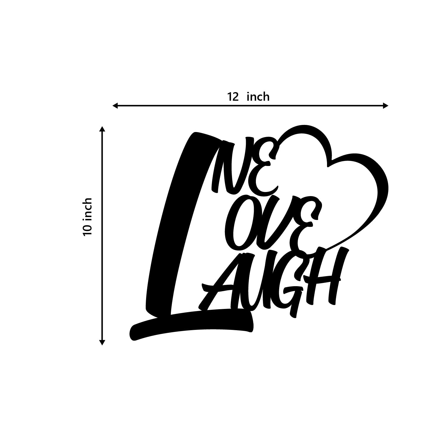 Live Love Laugh With Heart Black Engineered Wood Wall Art Cutout, Ready To Hang Home Decor Kafalo