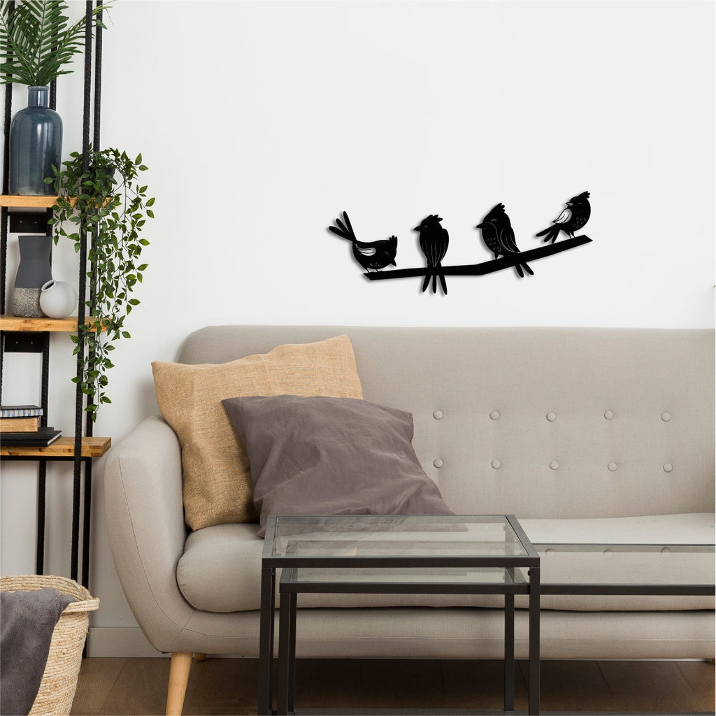 Birds On A Branch Black Engineered Wood Wall Art Cutout, Ready To Hang Home Decor Kafalo