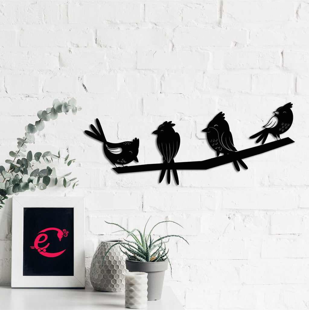 Birds On A Branch Black Engineered Wood Wall Art Cutout, Ready To Hang Home Decor Kafalo