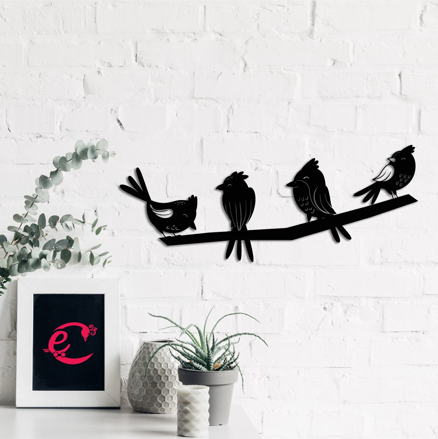 Birds On A Branch Black Engineered Wood Wall Art Cutout, Ready To Hang Home Decor Kafalo
