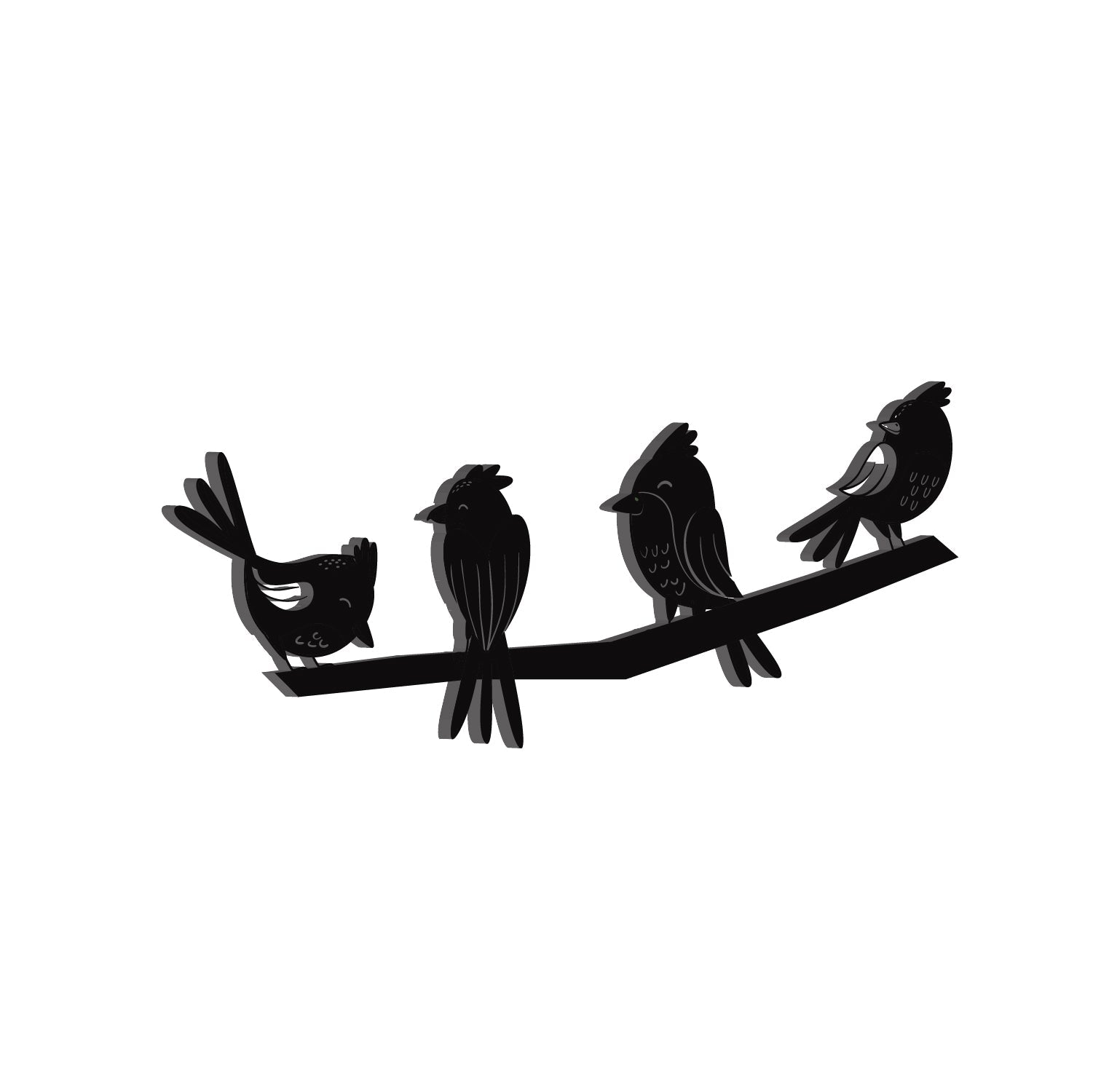 Birds On A Branch Black Engineered Wood Wall Art Cutout, Ready To Hang Home Decor Kafalo
