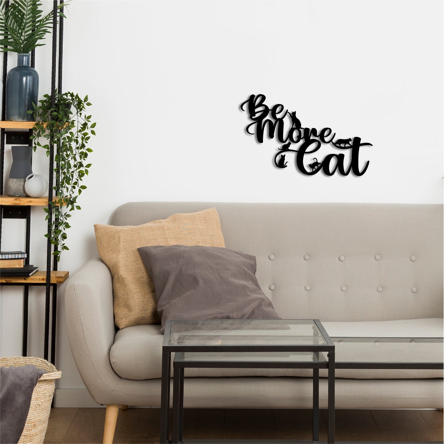 "Be More Cat" Black Engineered Wood Wall Art Cutout, Ready to Hang Home Decor Kafalo