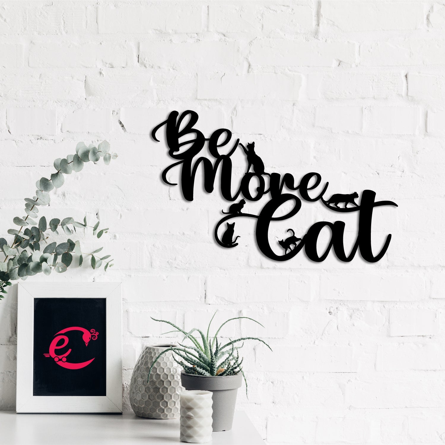 "Be More Cat" Black Engineered Wood Wall Art Cutout, Ready to Hang Home Decor Kafalo