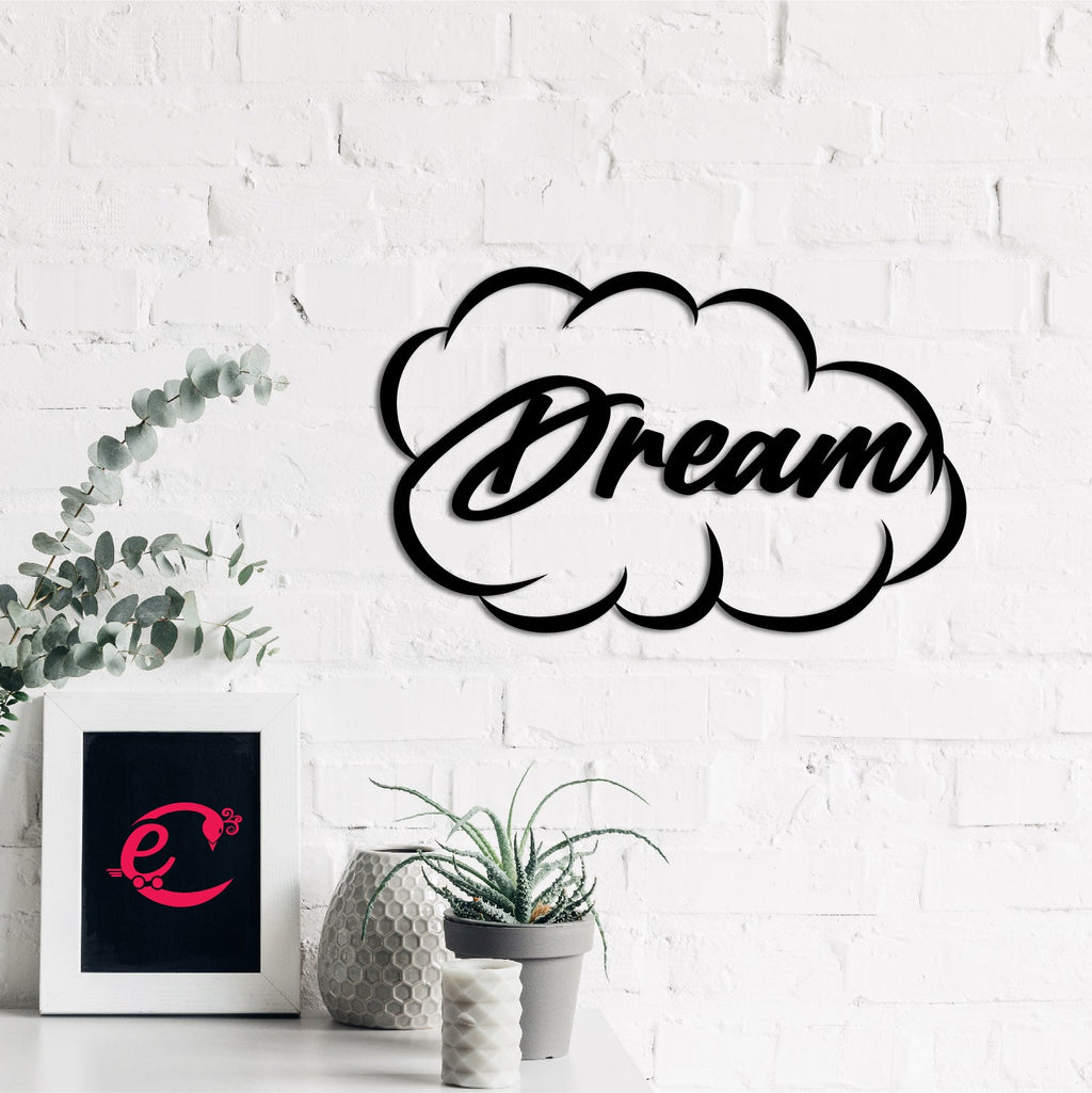 "Dream" Black Engineered Wood Wall Art Cutout, Ready to Hang Home Decor Kafalo