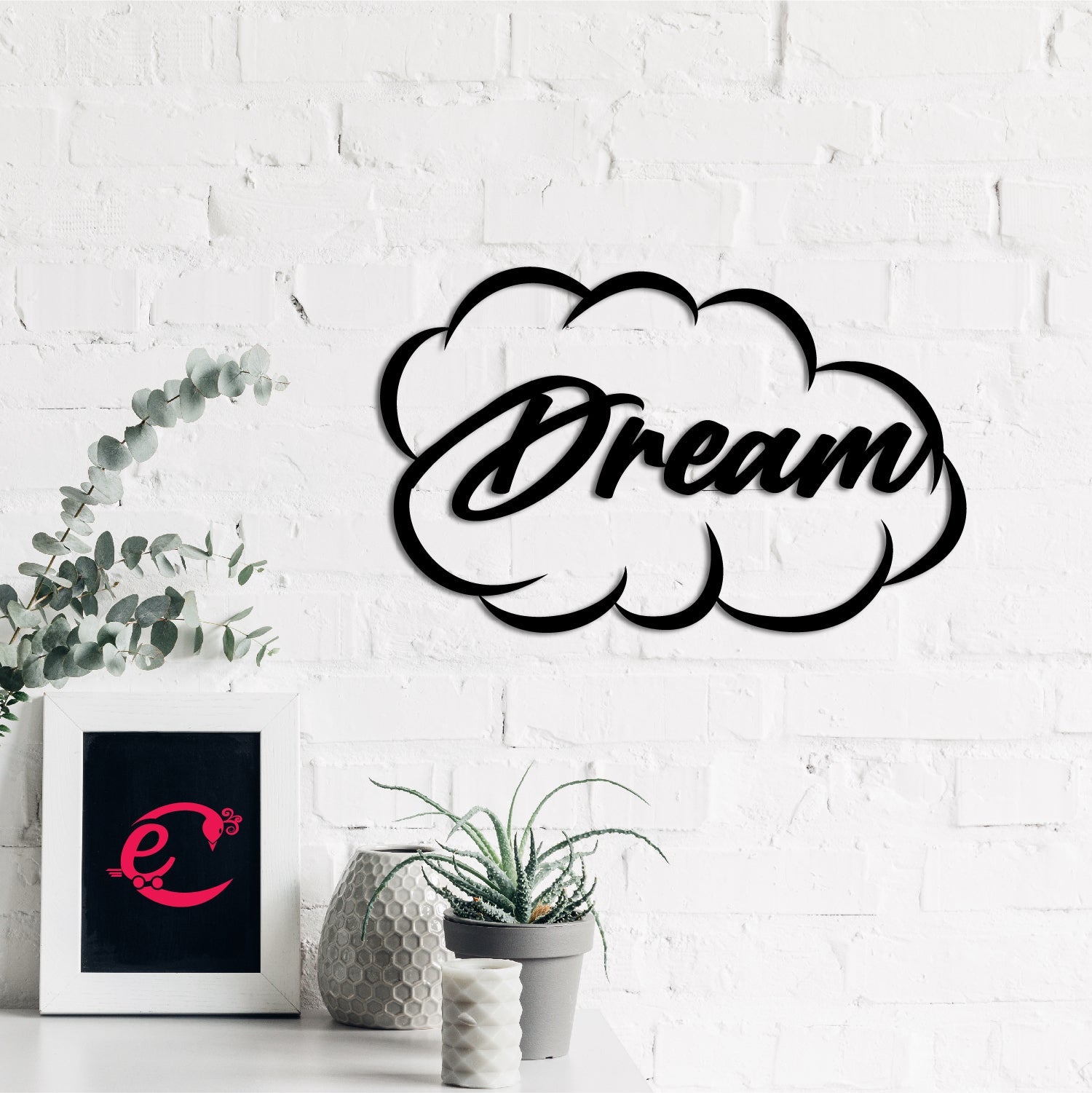 "Dream" Black Engineered Wood Wall Art Cutout, Ready to Hang Home Decor Kafalo