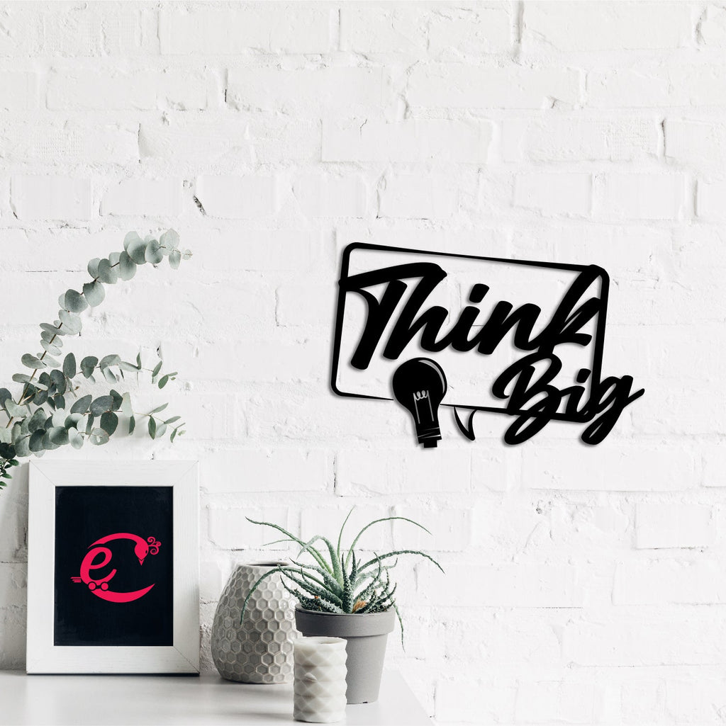 "Think Big" Black Engineered Wood Wall Art Cutout, Ready to Hang Home Decor Kafalo