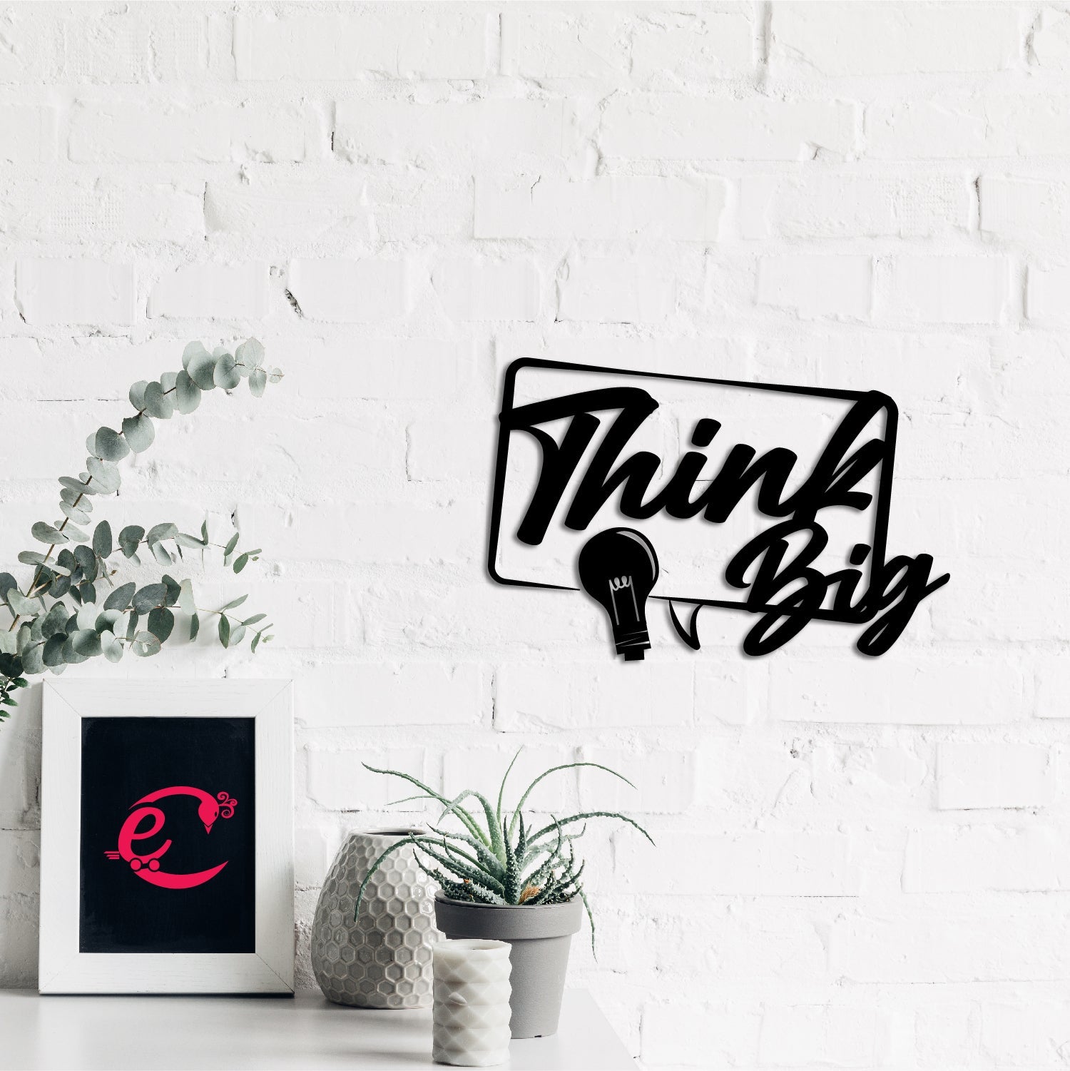 "Think Big" Black Engineered Wood Wall Art Cutout, Ready to Hang Home Decor Kafalo