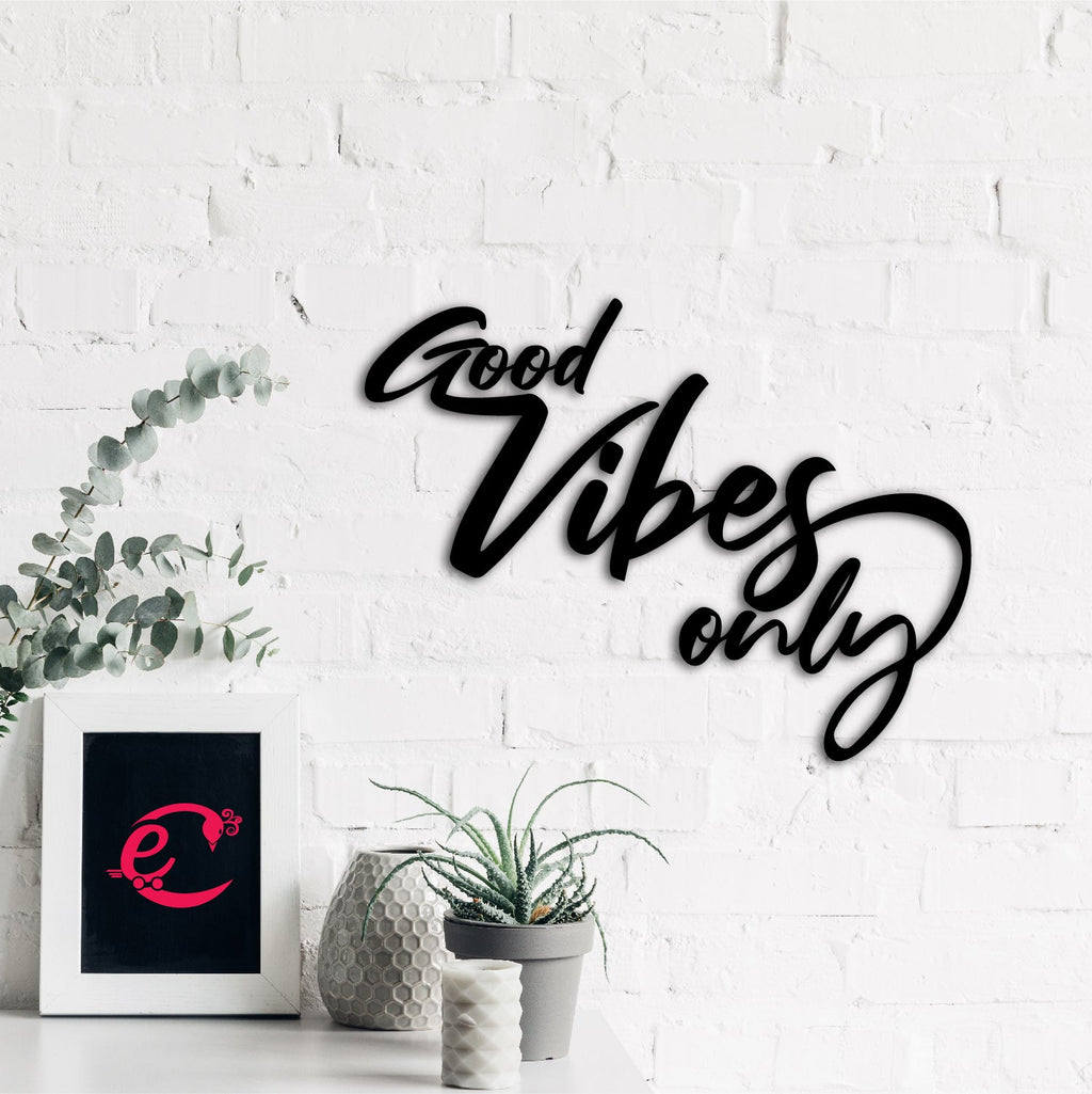 "Good Vibes Only" Black MDF Engineered Wooden Wall Art/Hanging Cutout for Home Decor Kafalo