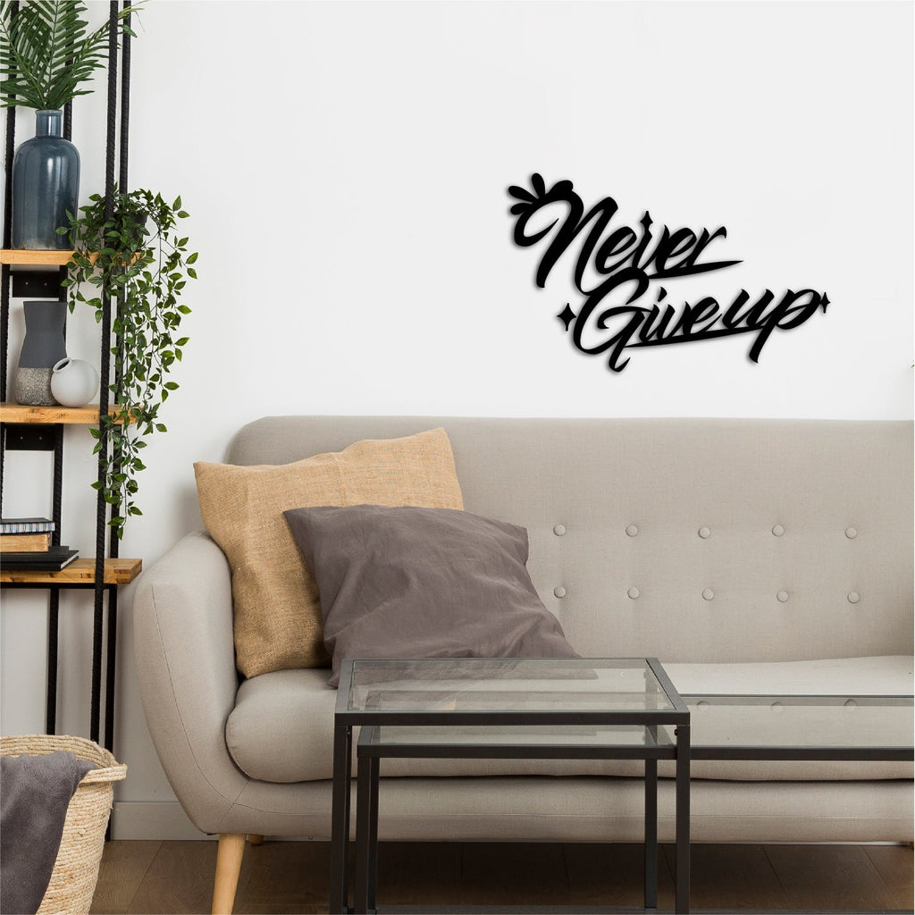 Never Give Up Black Engineered Wood Wall Art Cutout, Ready To Hang Home Decor Kafalo