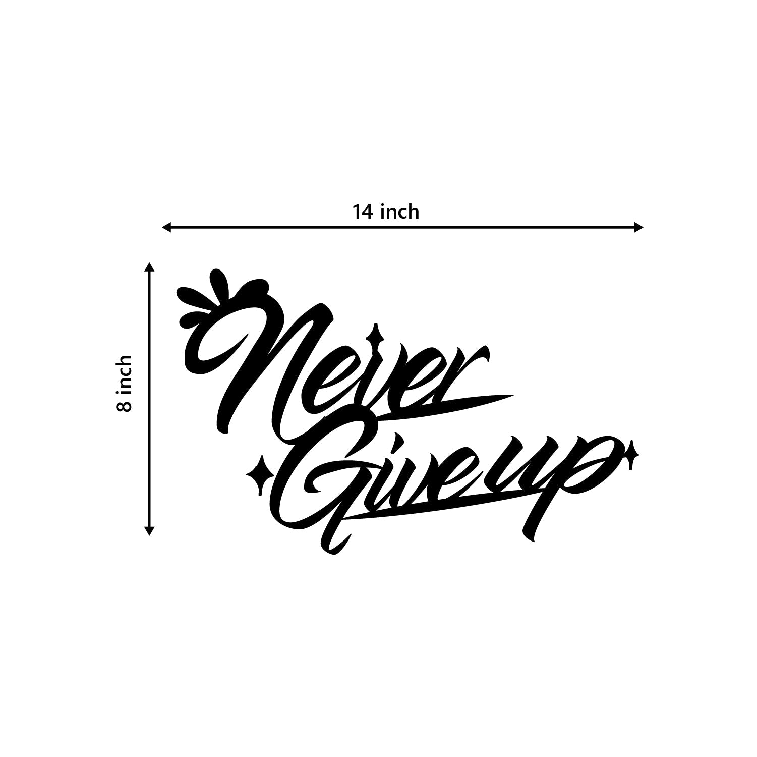 Never Give Up Black Engineered Wood Wall Art Cutout, Ready To Hang Home Decor Kafalo