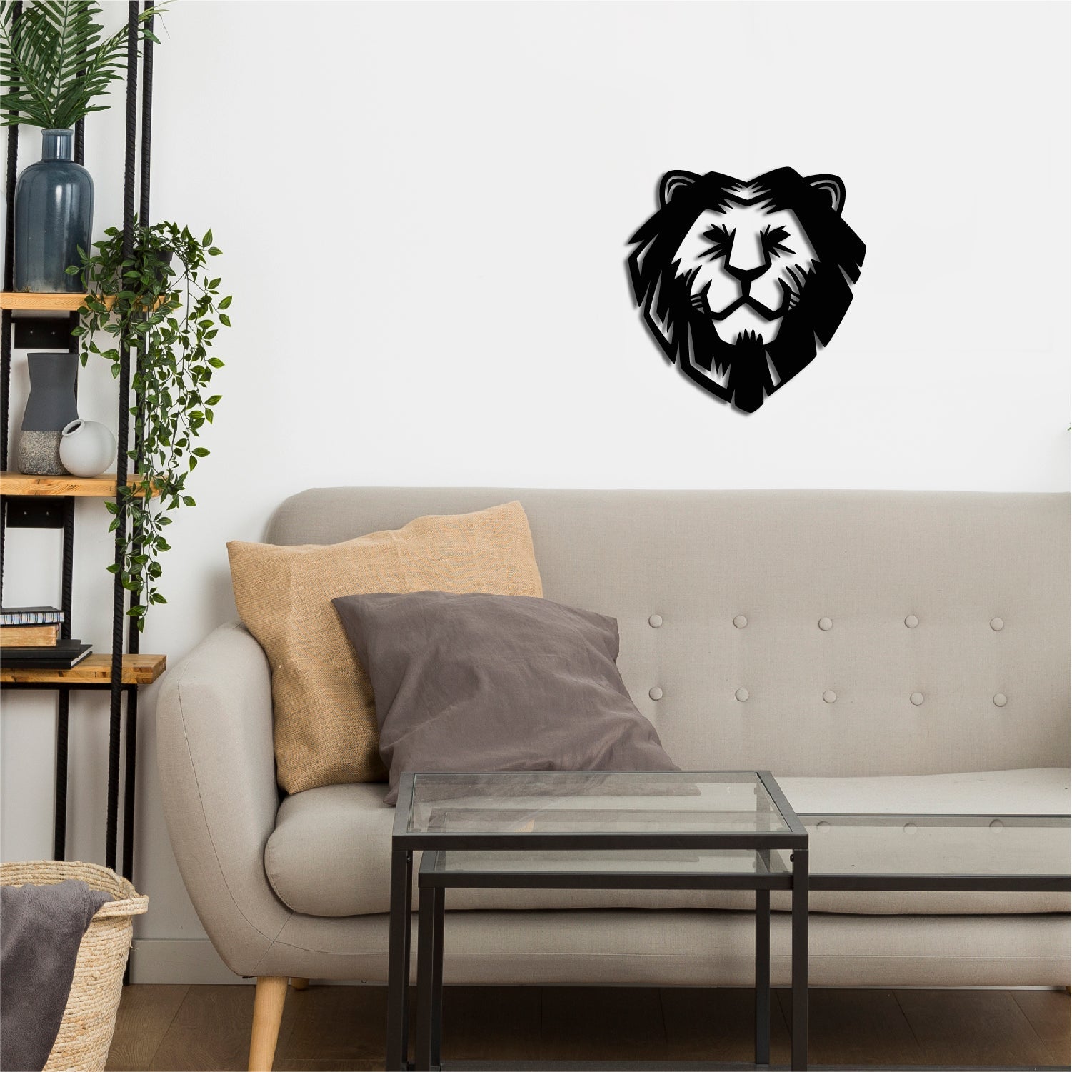 Lion Face Black Engineered Wood Wall Art Cutout, Ready To Hang Home Decor Kafalo