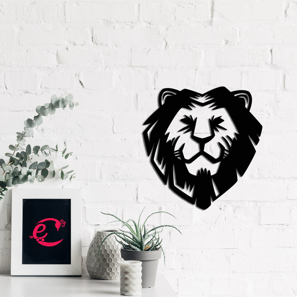 Lion Face Black Engineered Wood Wall Art Cutout, Ready To Hang Home Decor Kafalo