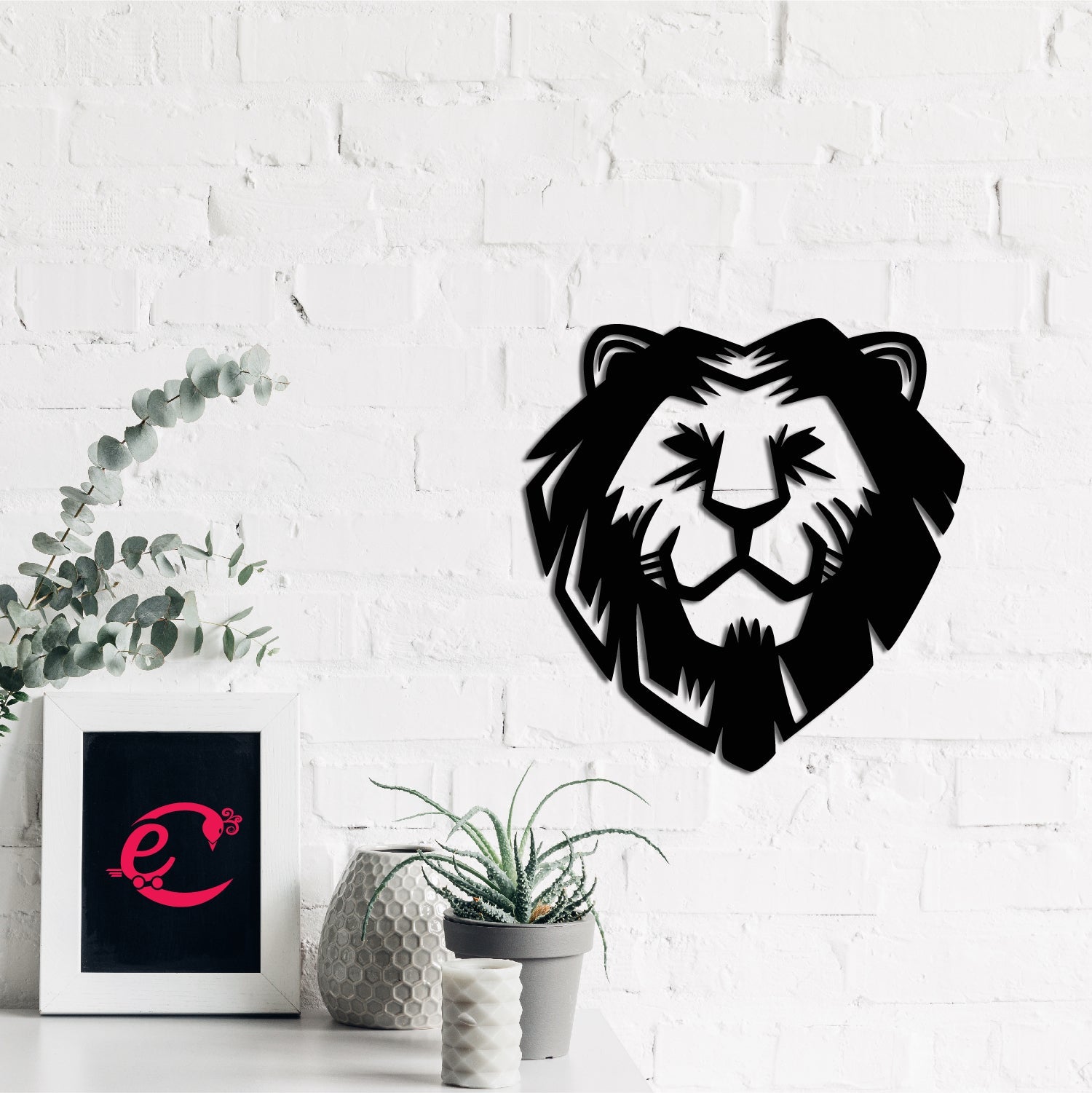 Lion Face Black Engineered Wood Wall Art Cutout, Ready To Hang Home Decor Kafalo