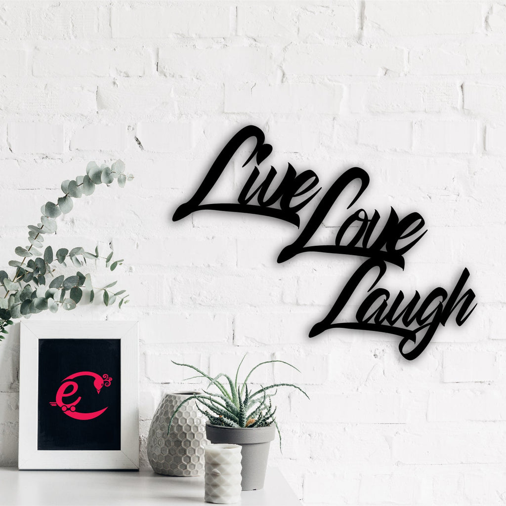"Live Love Laugh" Black MDF Engineered Wooden Wall Art/Hanging Cutout for Home Decor Kafalo