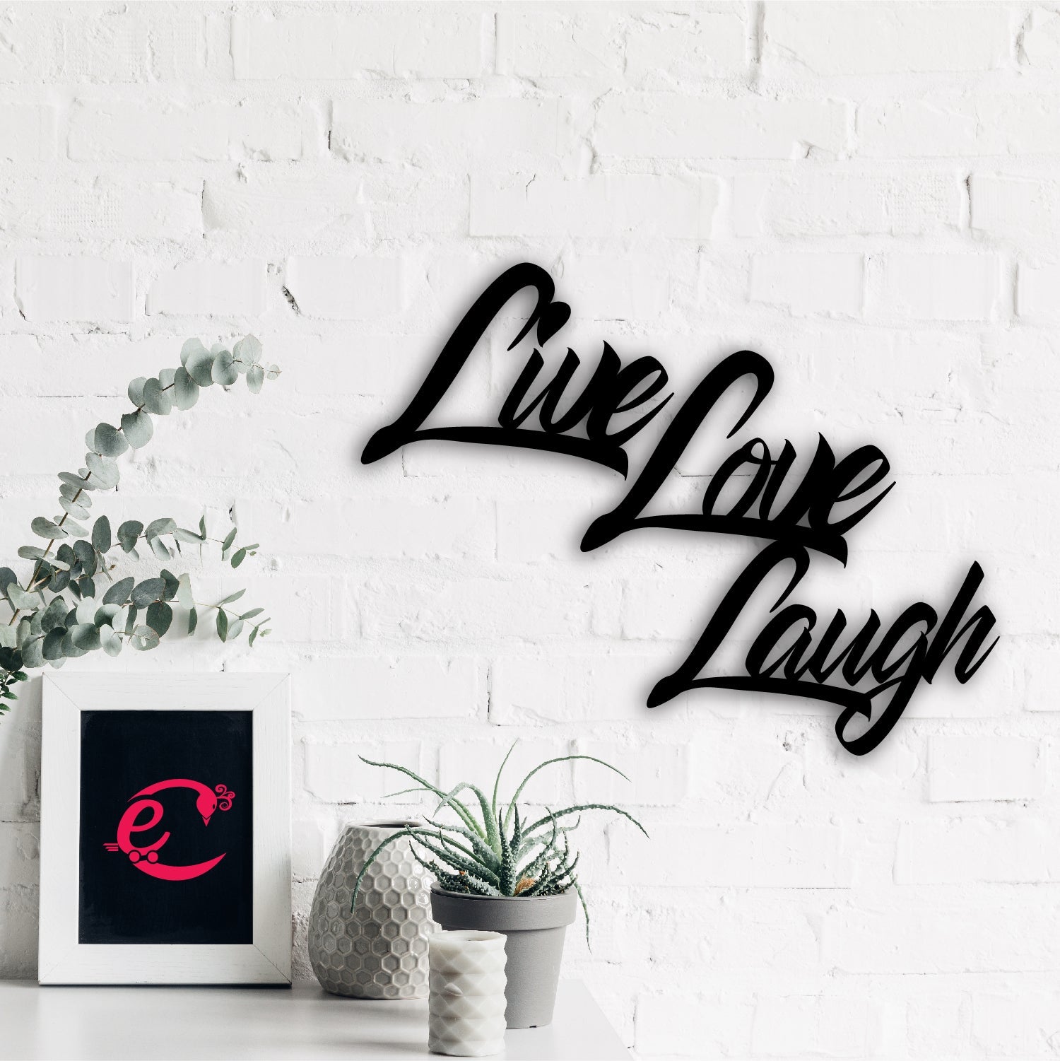 "Live Love Laugh" Black MDF Engineered Wooden Wall Art/Hanging Cutout for Home Decor Kafalo