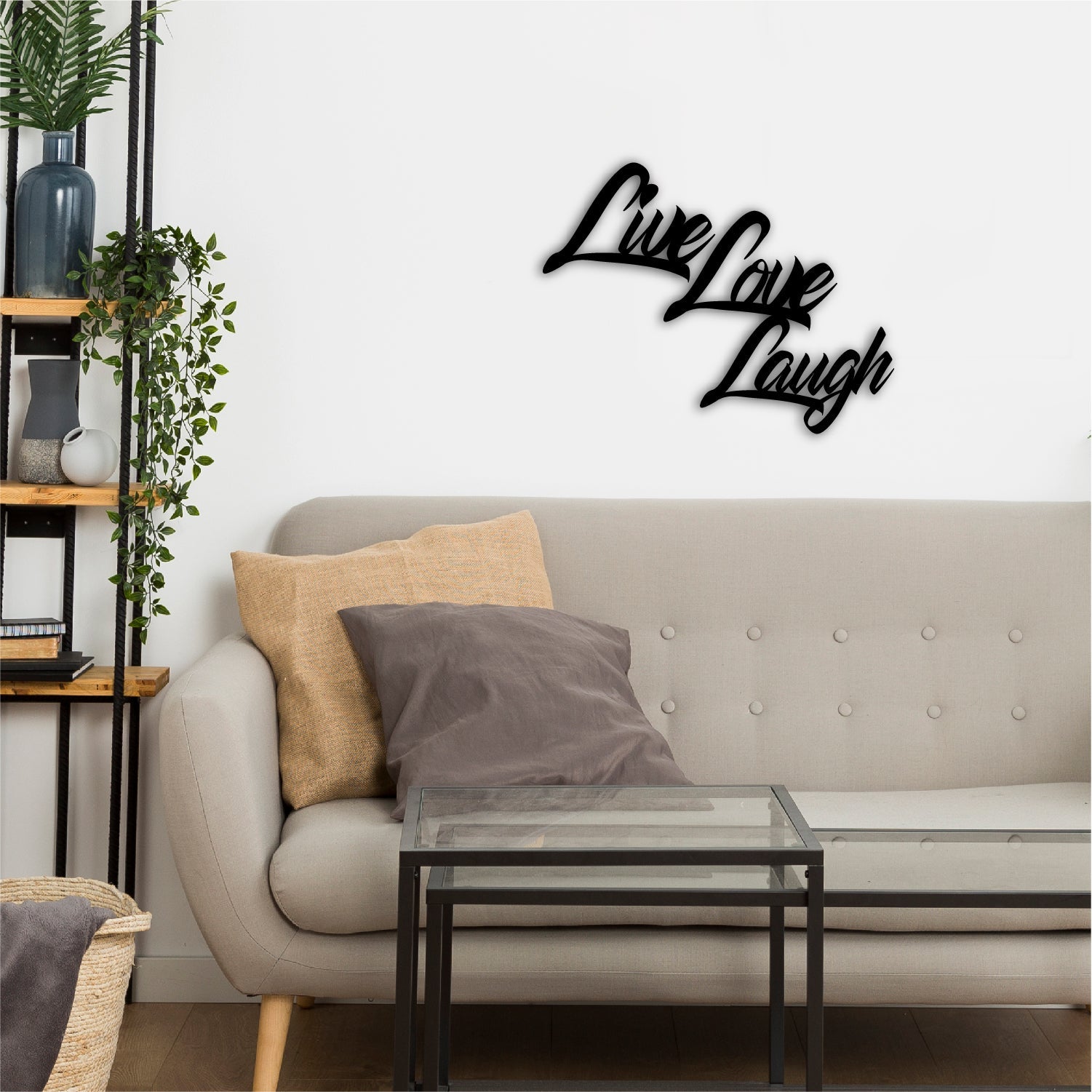"Live Love Laugh" Black MDF Engineered Wooden Wall Art/Hanging Cutout for Home Decor Kafalo