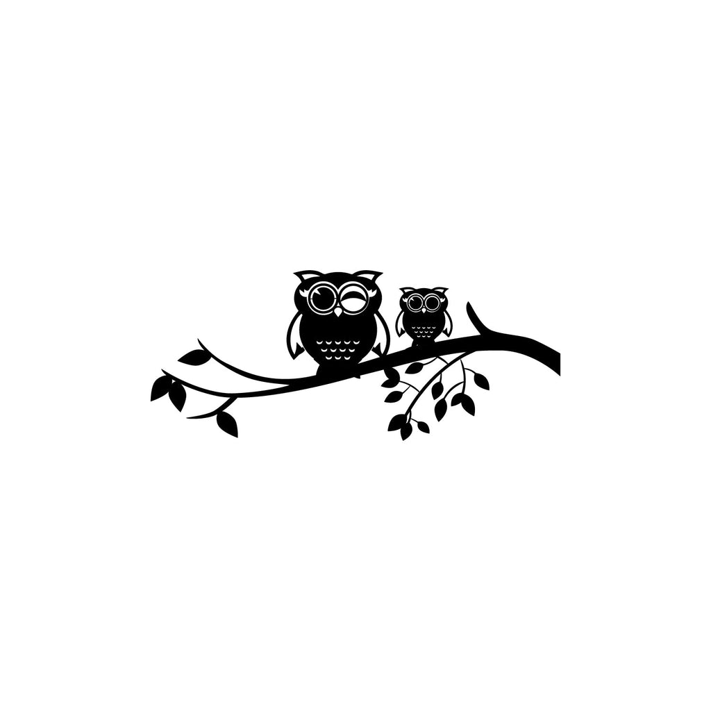2 Owls On A Tree Branch Black Engineered Wood Wall Art Cutout, Ready To Hang Home Decor Kafalo