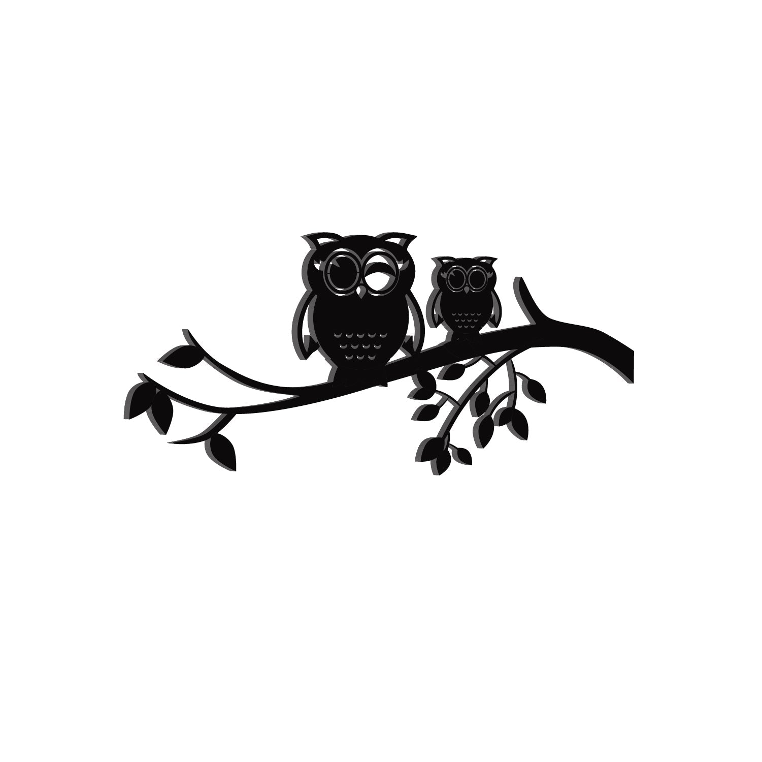 2 Owls On A Tree Branch Black Engineered Wood Wall Art Cutout, Ready To Hang Home Decor Kafalo