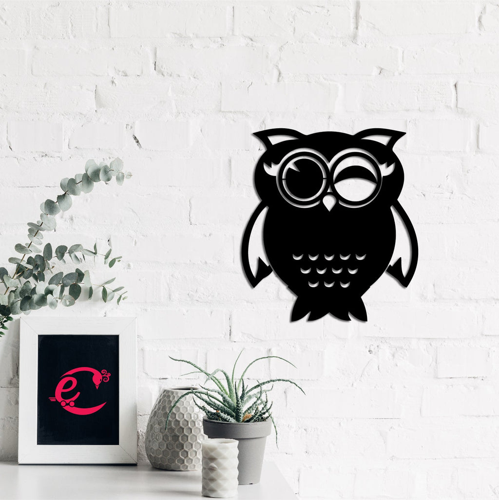 "Owl" Black Engineered Wood Wall Art Cutout, Ready to Hang Home Decor Kafalo