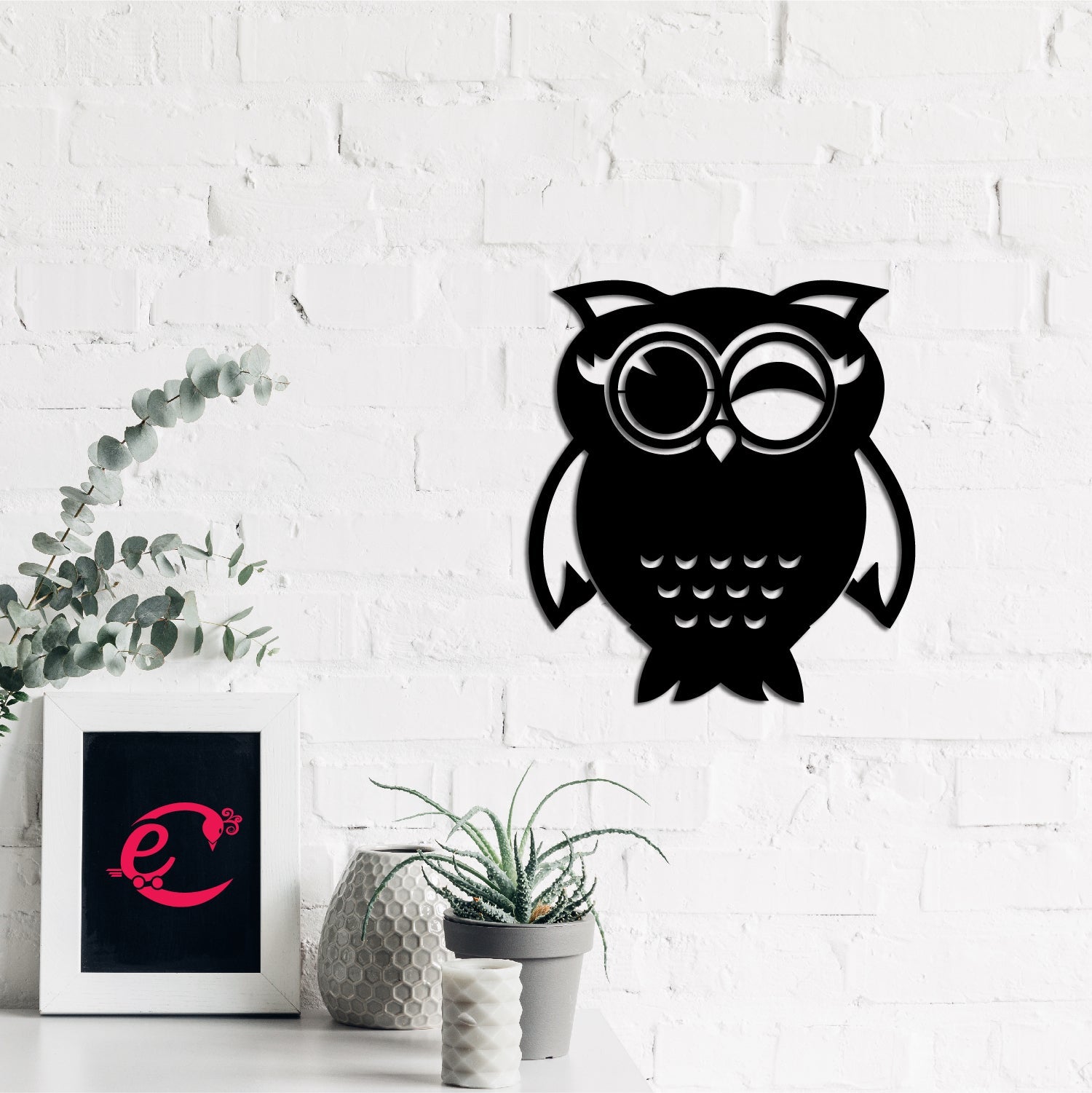 "Owl" Black Engineered Wood Wall Art Cutout, Ready to Hang Home Decor Kafalo