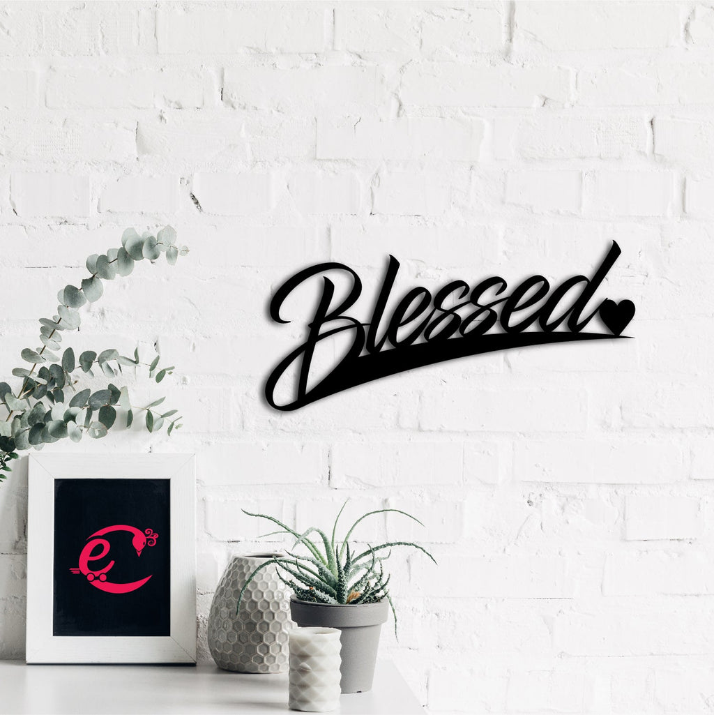 Blessed Black Engineered Wood Wall Art Cutout, Ready To Hang Home Decor Kafalo