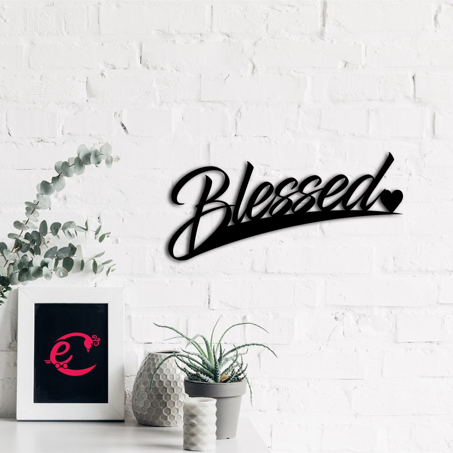 Blessed Black Engineered Wood Wall Art Cutout, Ready To Hang Home Decor Kafalo