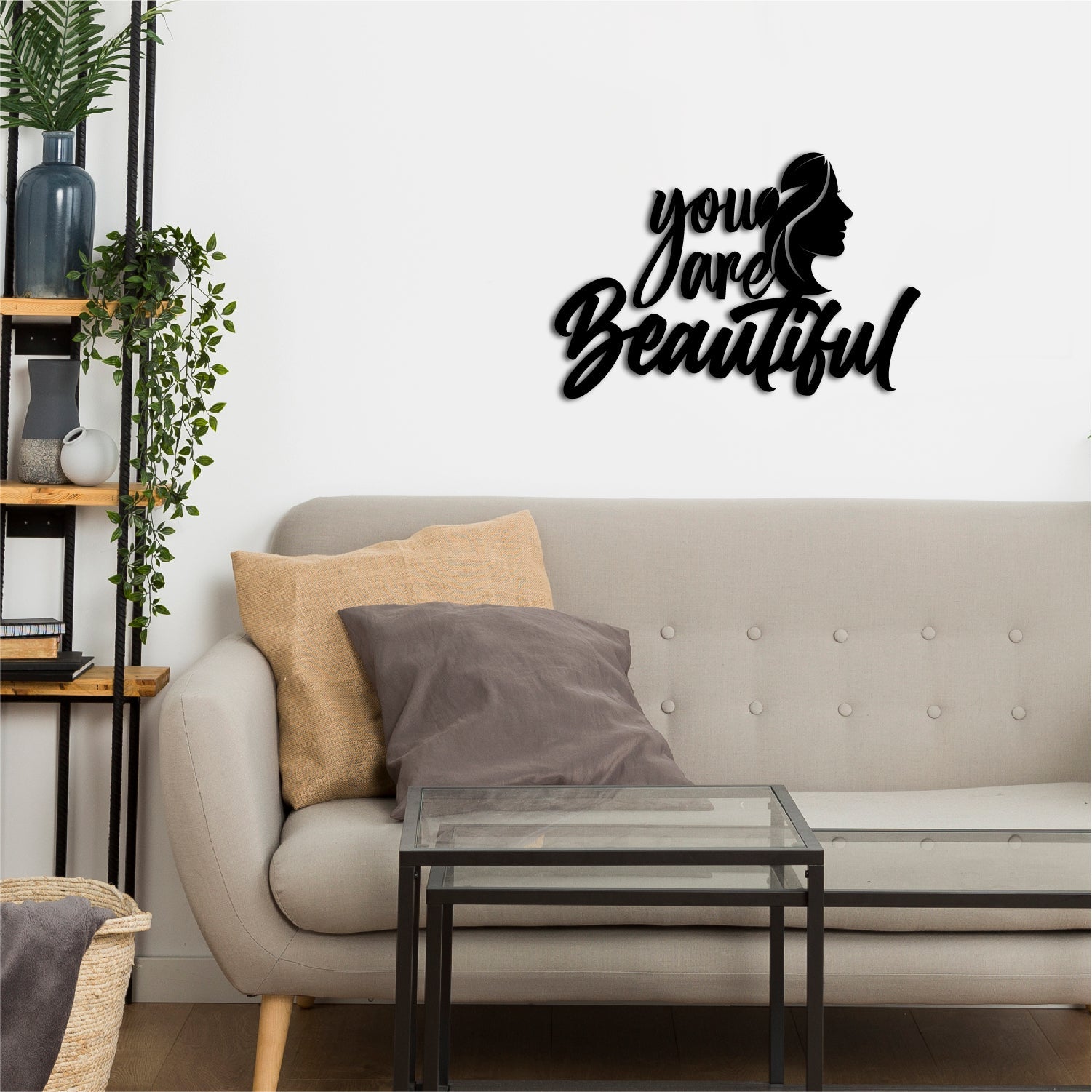"You Are Beautiful" Black Engineered Wood Wall Art Cutout, Ready to Hang Home Decor Kafalo