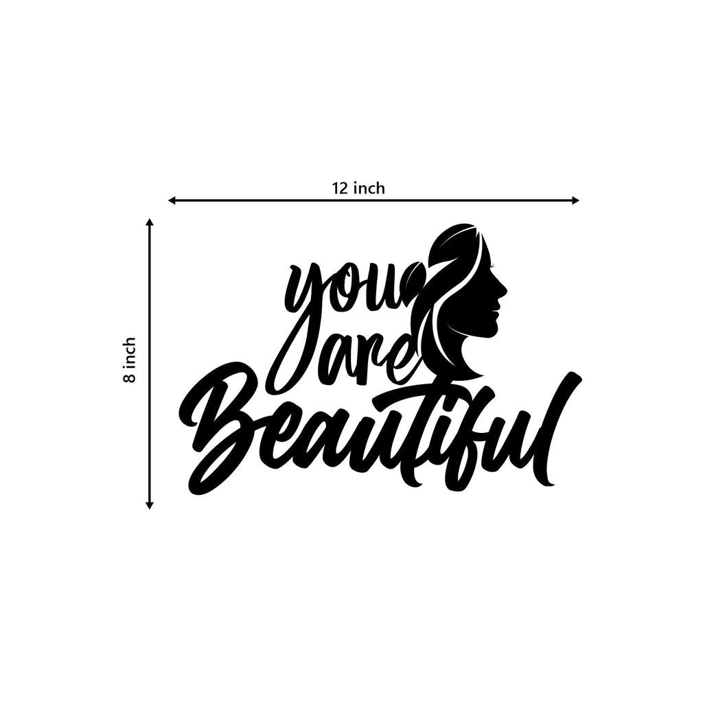 "You Are Beautiful" Black Engineered Wood Wall Art Cutout, Ready to Hang Home Decor Kafalo