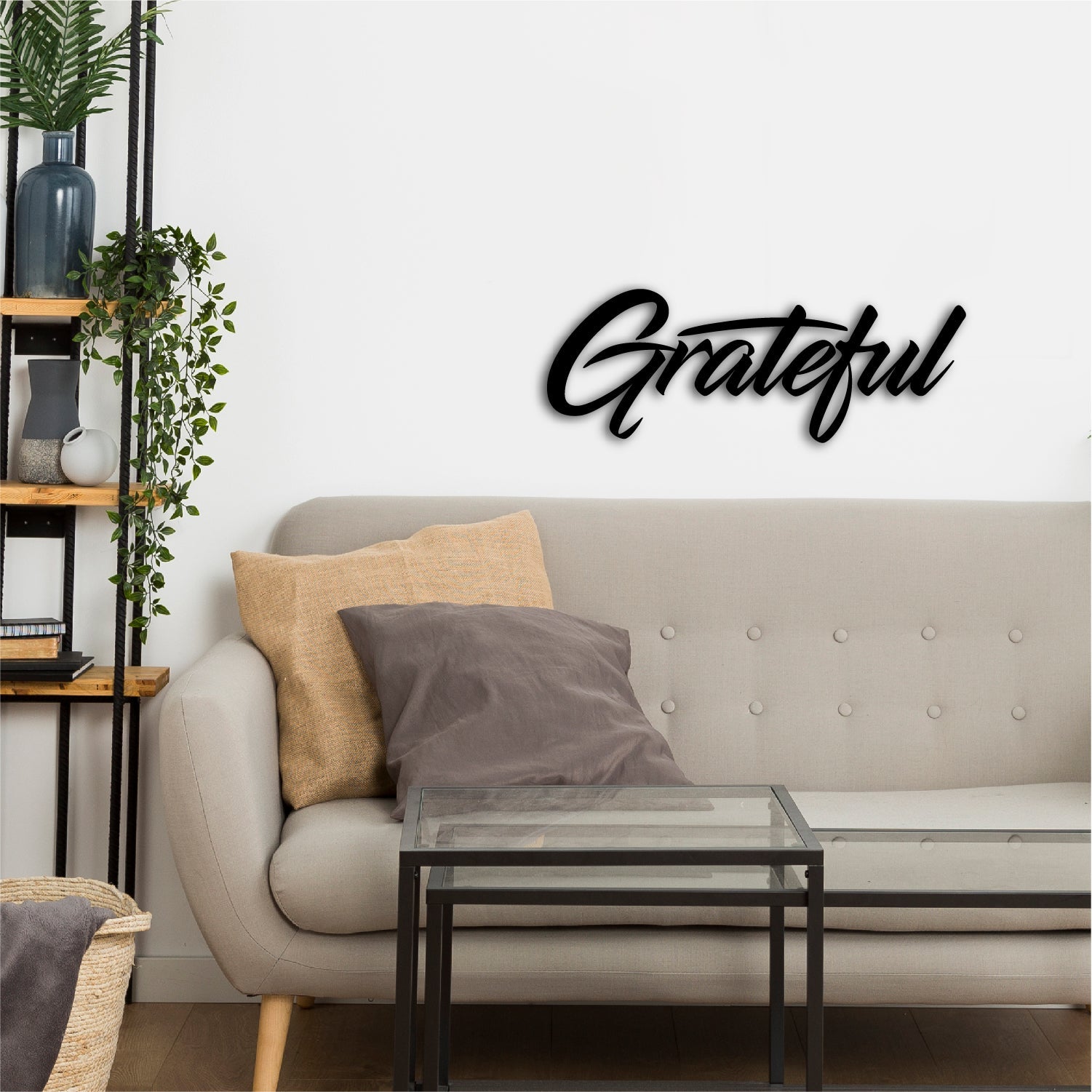 Grateful Black Engineered Wood Wall Art Cutout, Ready To Hang Home Decor Kafalo