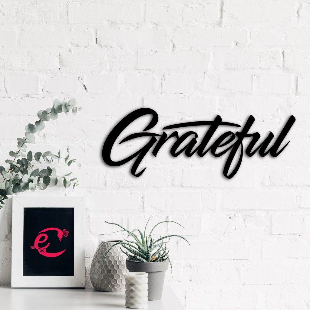 Grateful Black Engineered Wood Wall Art Cutout, Ready To Hang Home Decor Kafalo