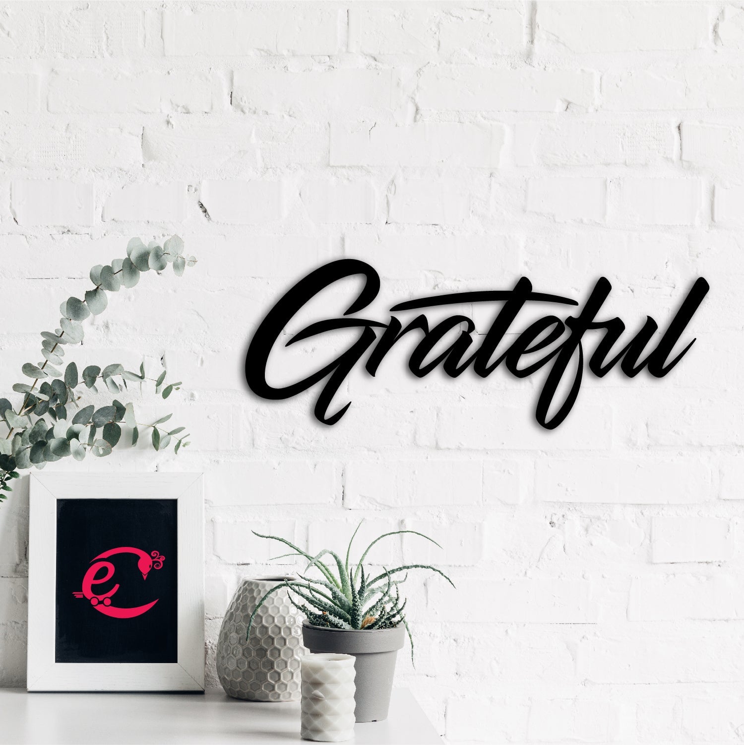 Grateful Black Engineered Wood Wall Art Cutout, Ready To Hang Home Decor Kafalo