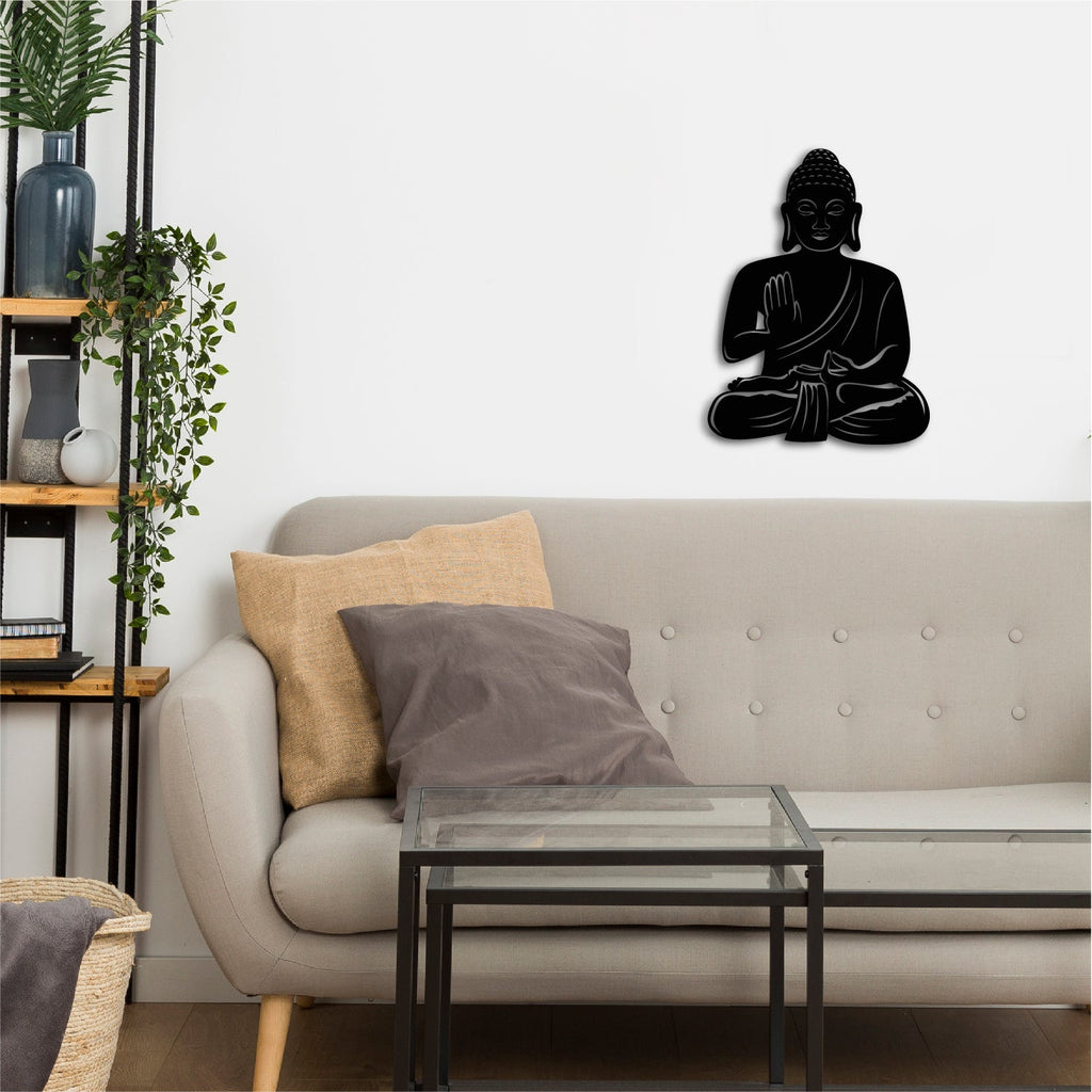 "Buddha" Black Engineered Wood Wall Art Cutout, Ready to Hang Home Decor Kafalo