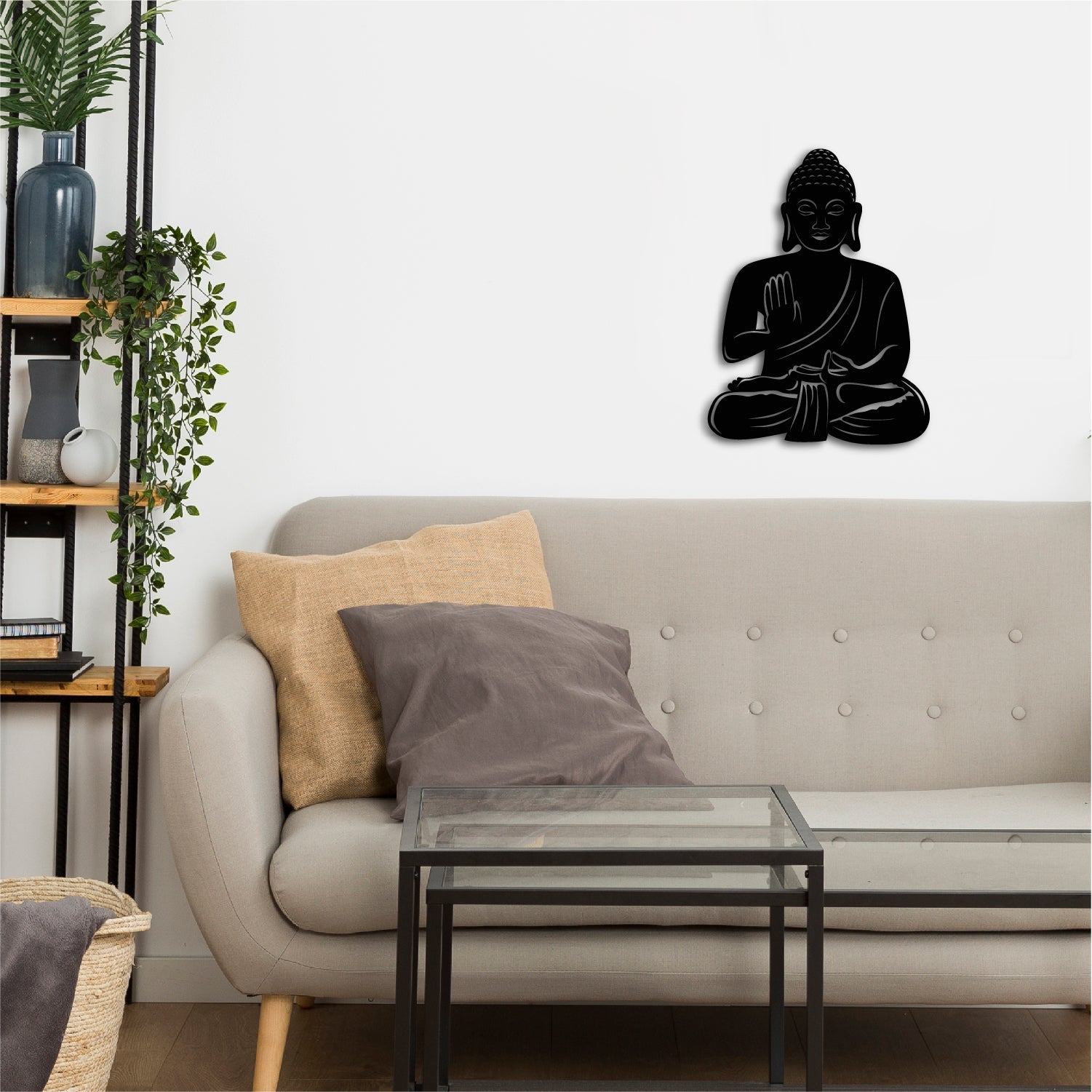 "Buddha" Black Engineered Wood Wall Art Cutout, Ready to Hang Home Decor Kafalo