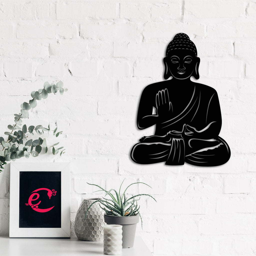 "Buddha" Black Engineered Wood Wall Art Cutout, Ready to Hang Home Decor Kafalo