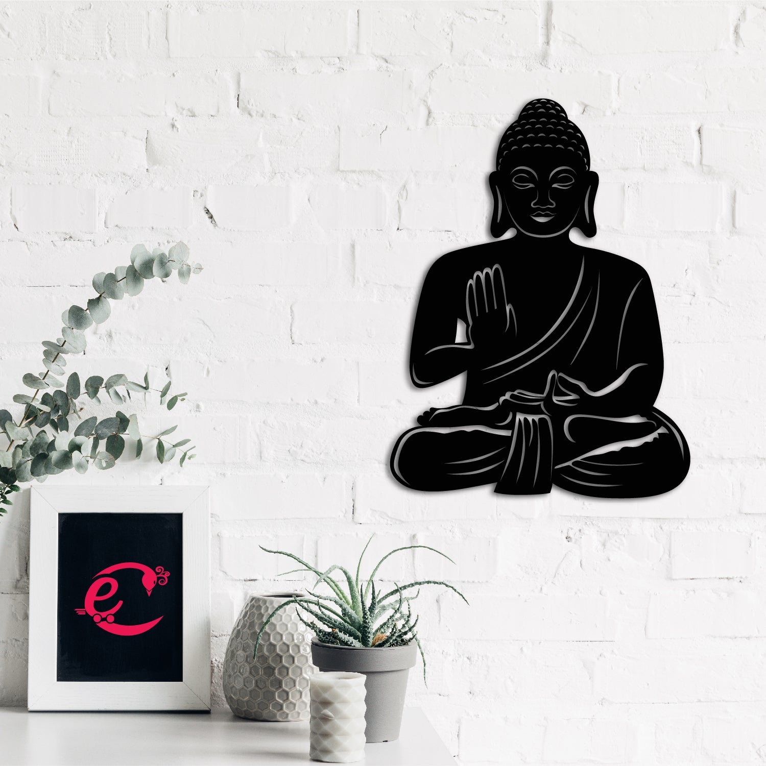 "Buddha" Black Engineered Wood Wall Art Cutout, Ready to Hang Home Decor Kafalo