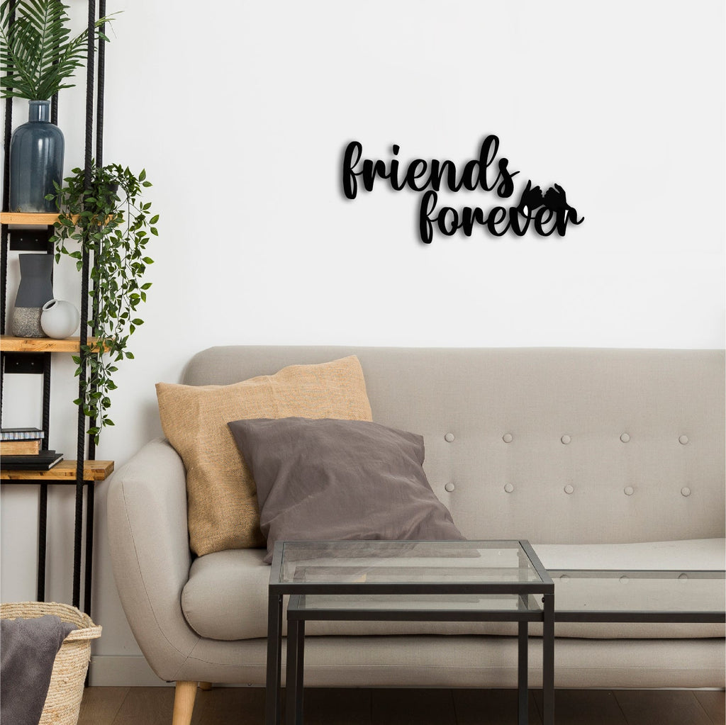 "Friends Forever" Black Engineered Wood Wall Art Cutout, Ready to Hang Home Decor Kafalo